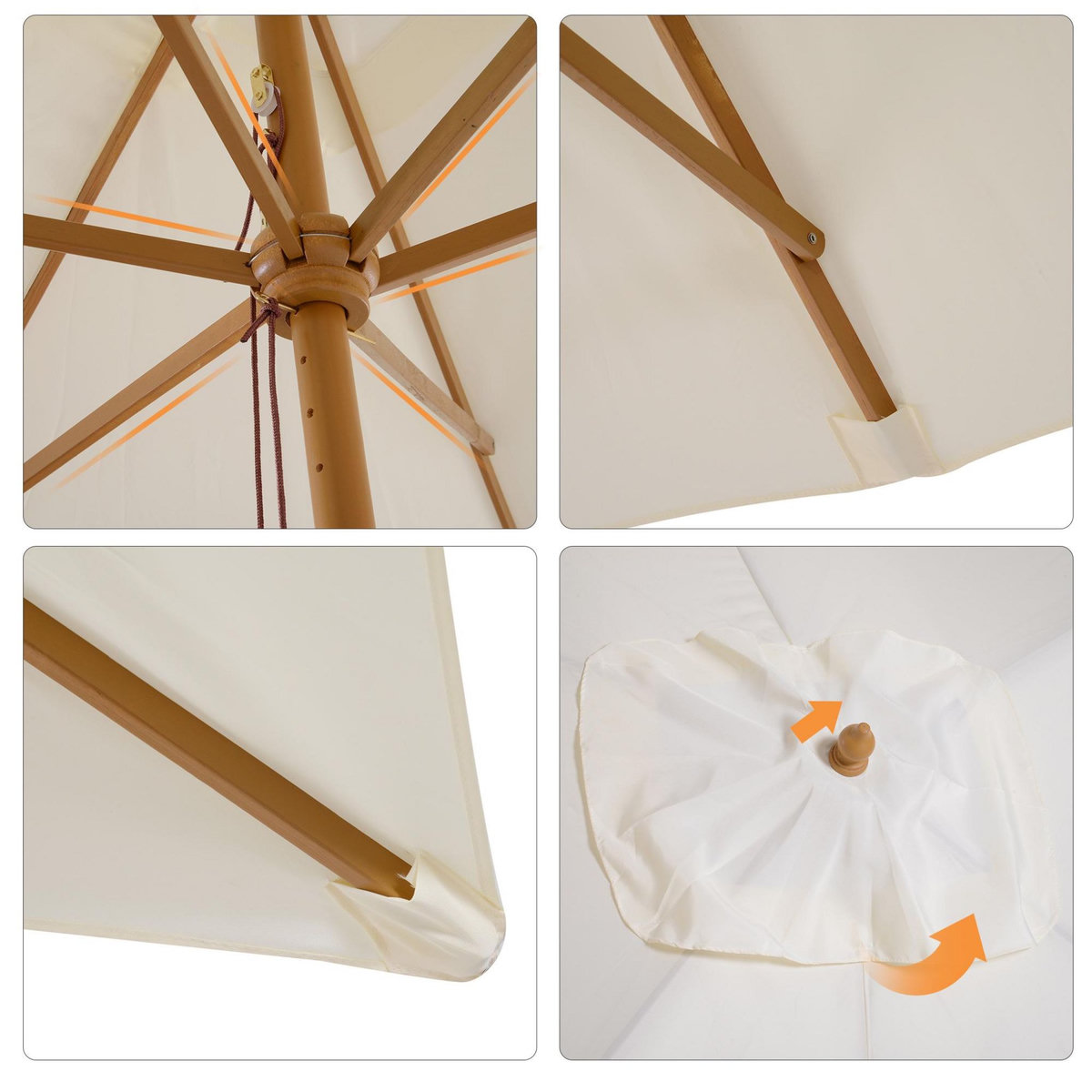 OUTSUNNY Parasol droit rectangulaire bois polyester haute densité 2,95L x 2l x 2,55H m crème