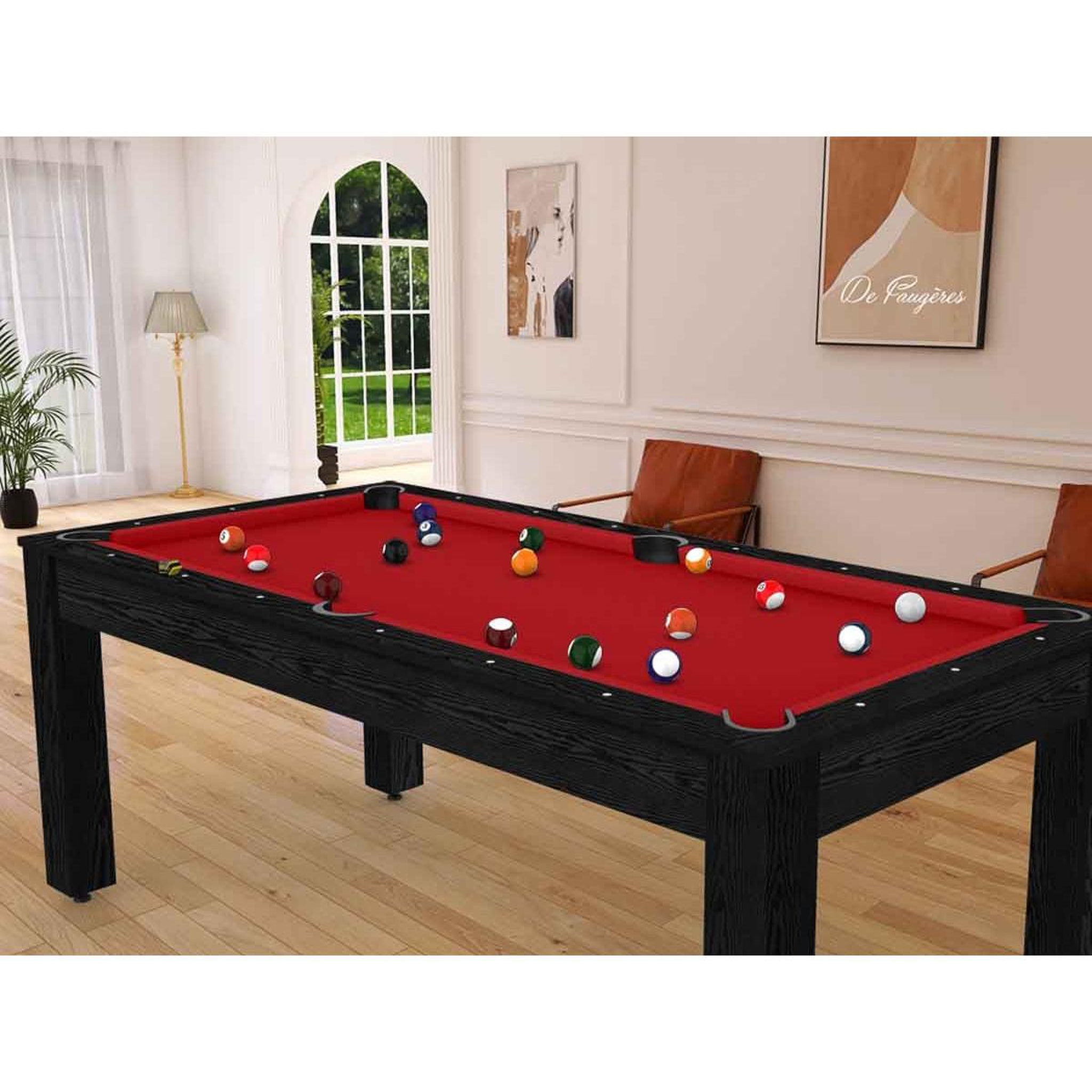 Voir la diapositive 5 : DE FAUGERES Table de Billard Convertible  Oregon  213cm Noir & Rouge