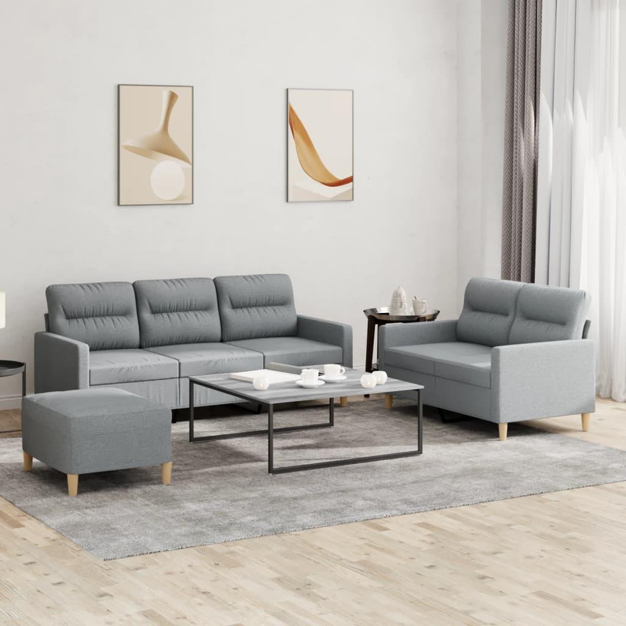 VIDAXL Ensemble de canapes 3 pcs avec coussins Gris clair Tissu