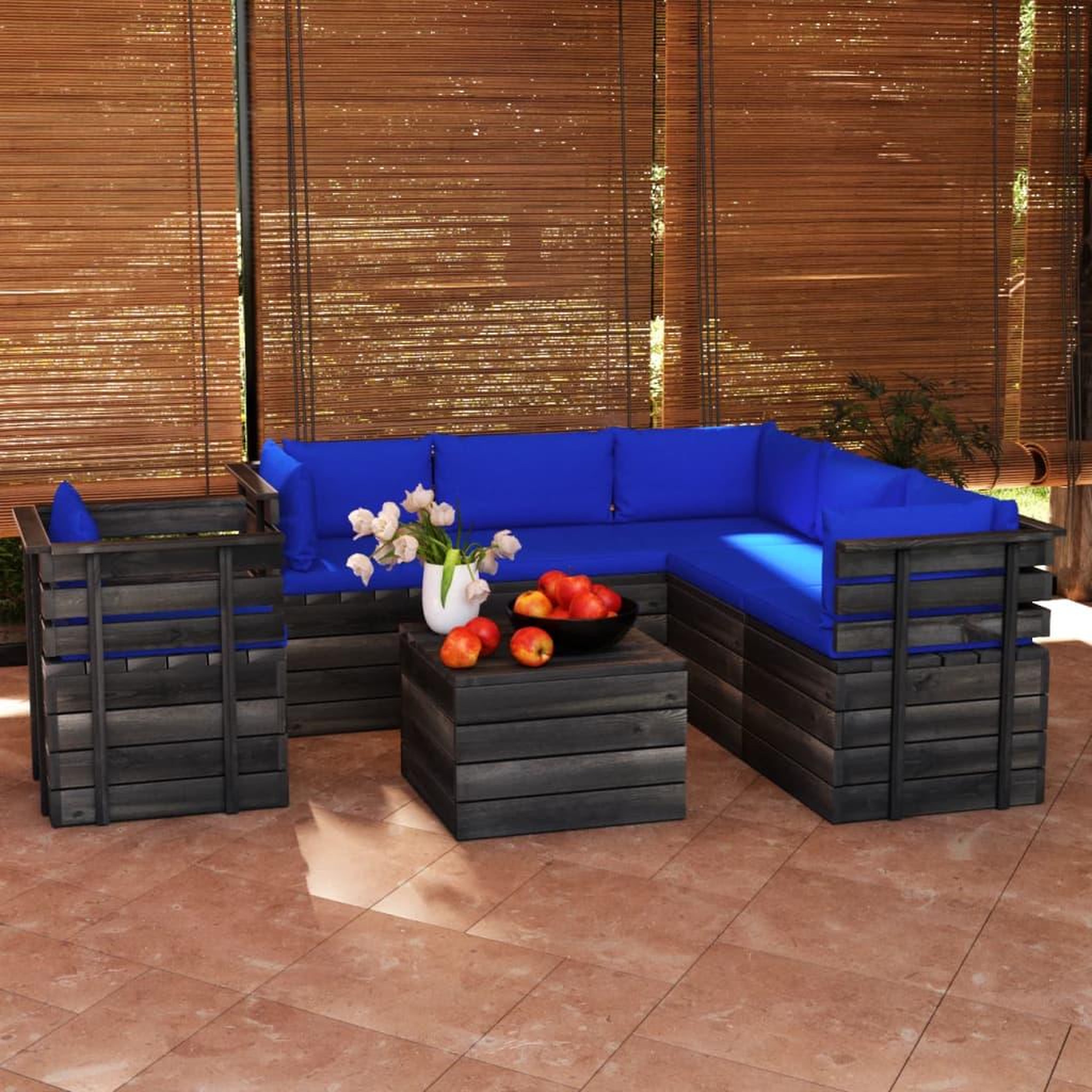 Voir la diapositive 1 : VIDAXL Salon palette de jardin 7 pcs avec coussins Bois de pin massif