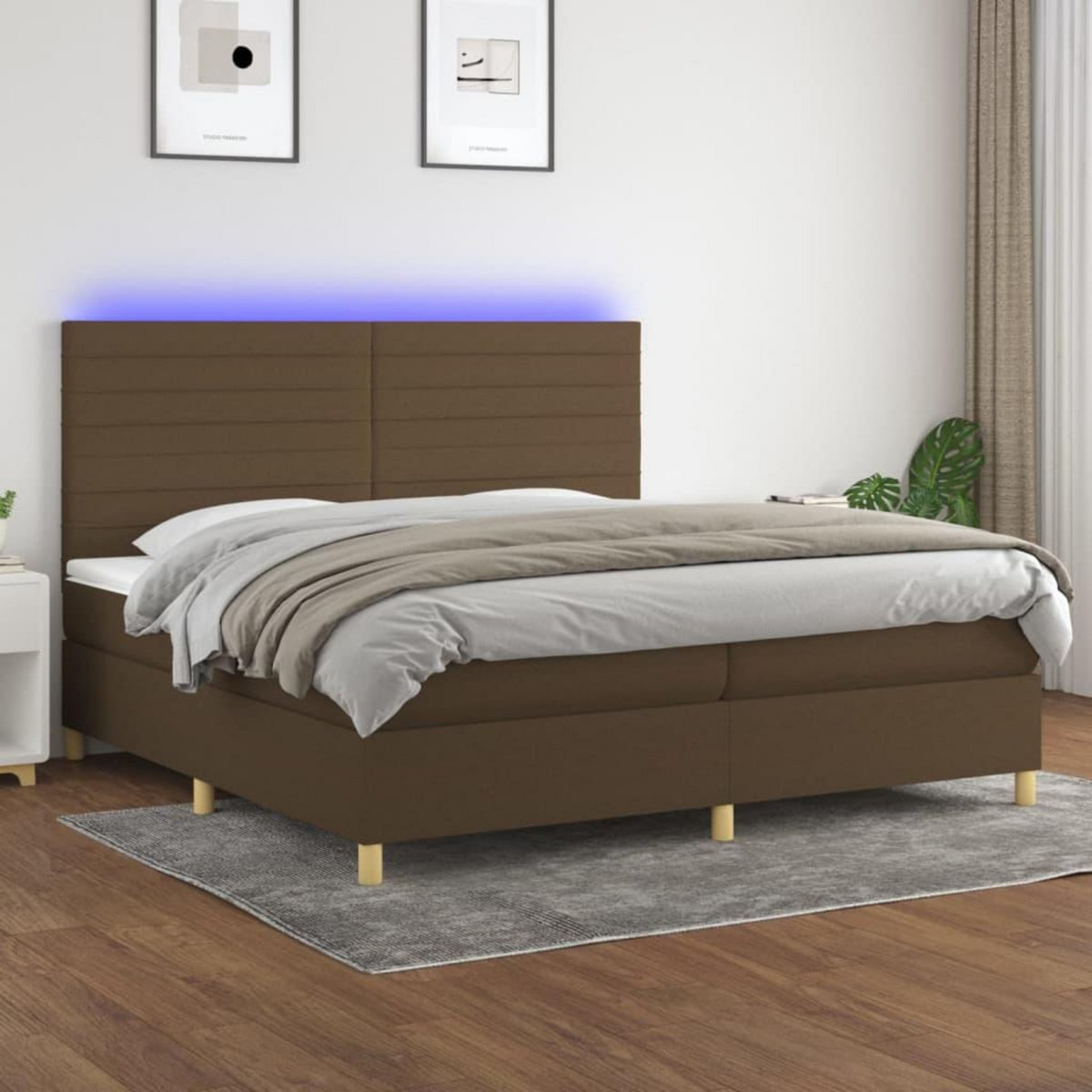 VIDAXL Sommier a lattes de lit matelas et LED Marron fonce 200x200 cm