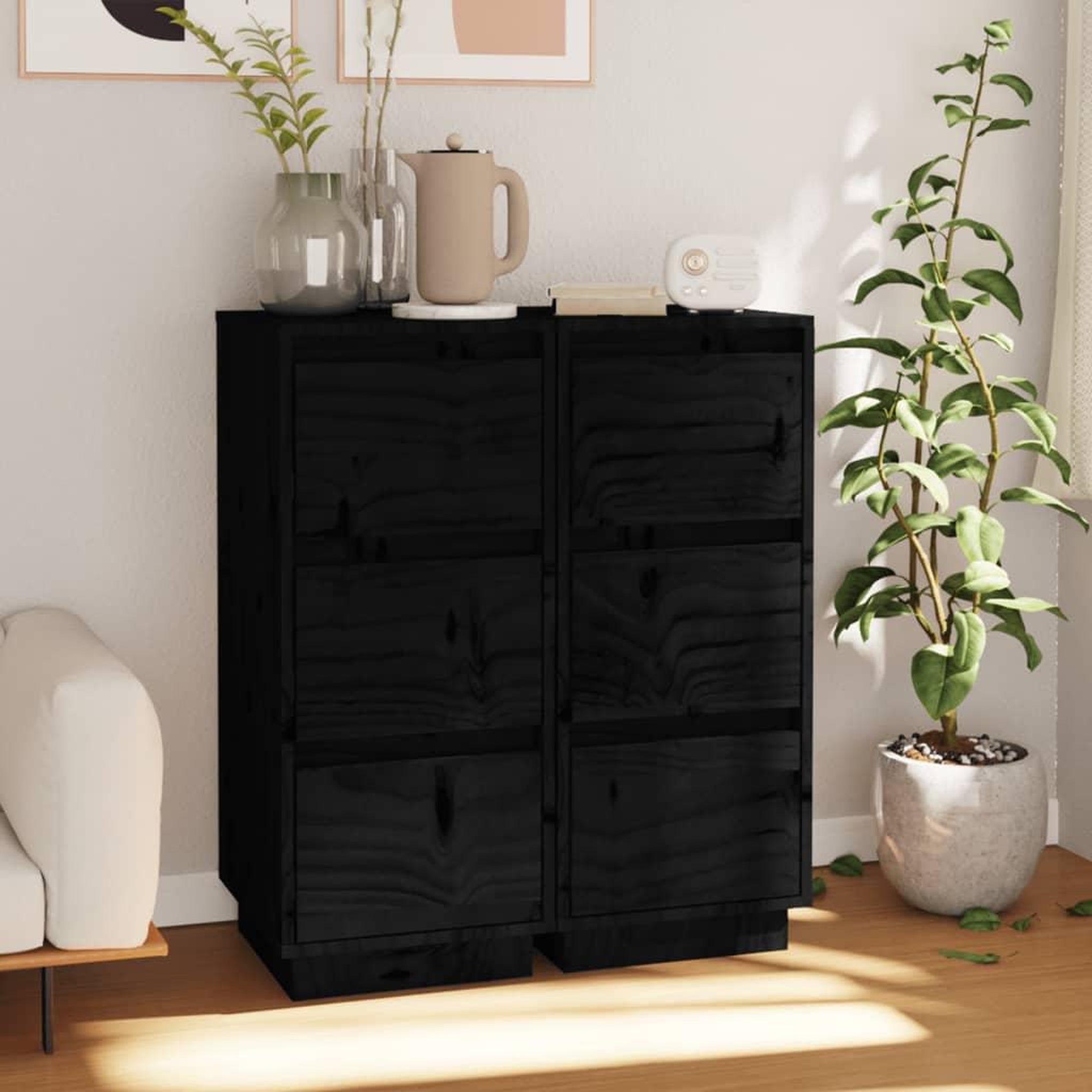 VIDAXL Buffets 2 pcs Noir 32x34x75 cm Bois massif de pin
