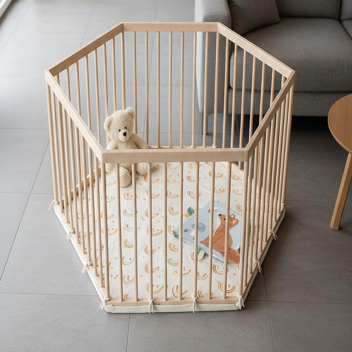 WEBABY Parc bébé hexagonal en bois ALVEO - 125 x 109 x 65 cm