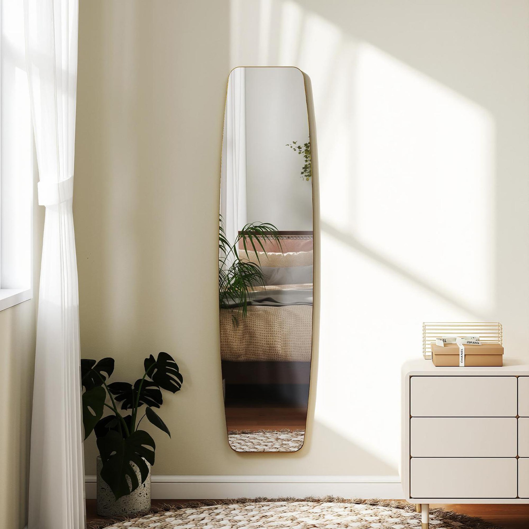 Voir la diapositive 2 : HOMCOM Grand miroir mural ovale design pleine longueur L.40 x H.160 cm cadre métal doré