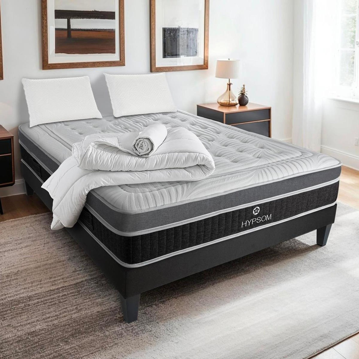 HYPSOM HYPSOM | Pack Prêt à dormir ELEGANCE | Matelas Mémoire de forme + Sommier + Accessoires