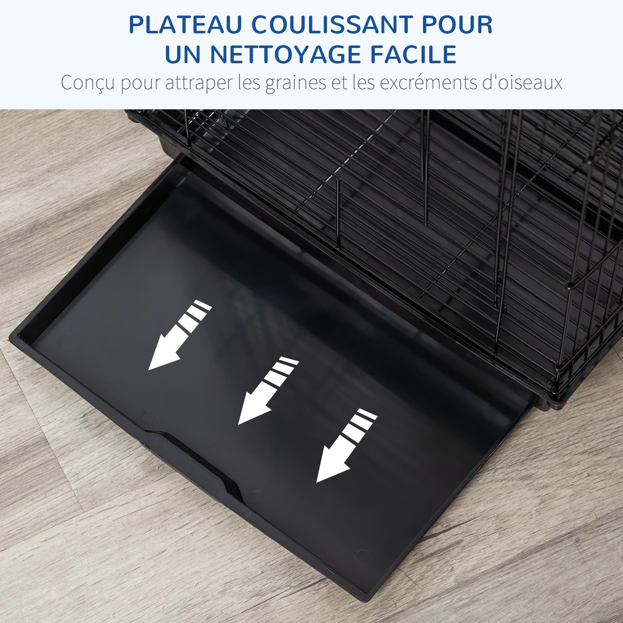 Voir la diapositive 5 : PAWHUT Cage à oiseaux 2 mangeoires 2 perchoirs toit ouvrant plateau excrément amovible poignée transport métal PS noir
