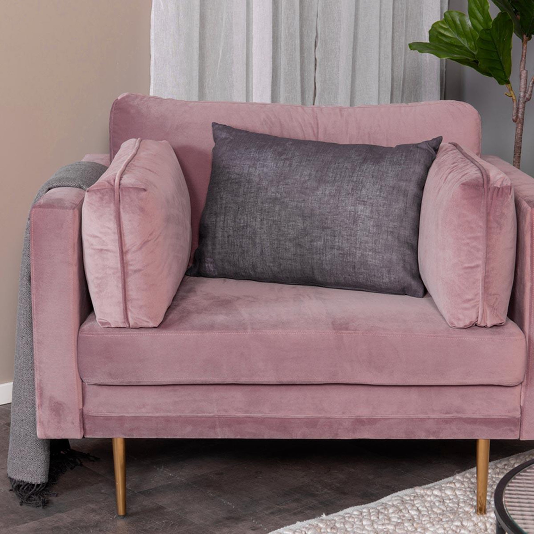 Voir la diapositive 6 : Paris Prix Fauteuil design en velours  boom  110cm rose & or