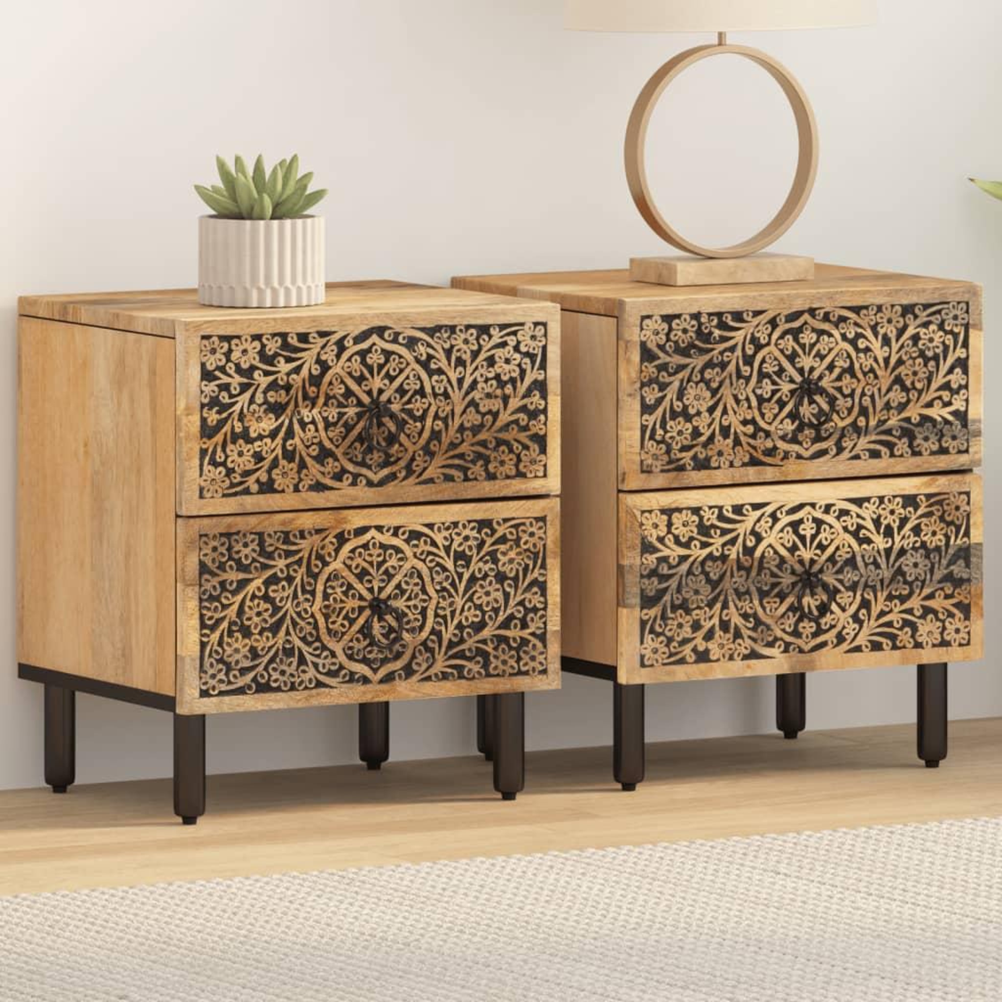 VIDAXL Tables de chevet 2 pcs 40x33x46 cm Bois de manguier solide