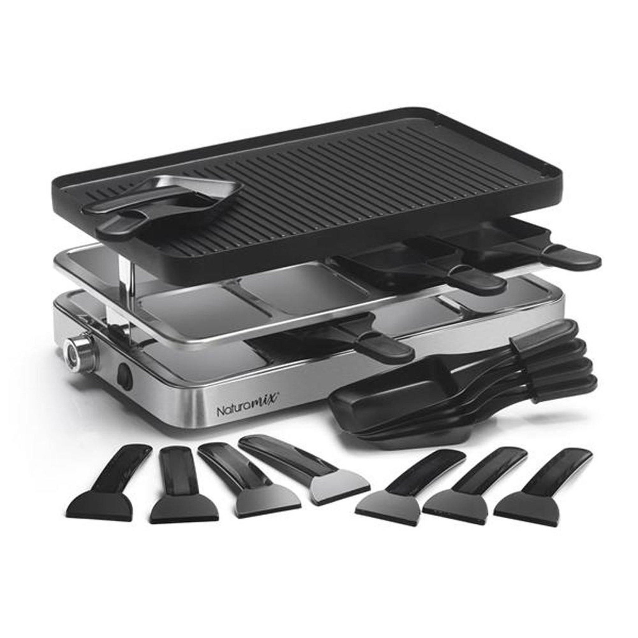 Voir la diapositive 2 : NATURAMIX Appareil à raclette 8 personnes 1200w + grill + crêpe - RAC.INDUS-8