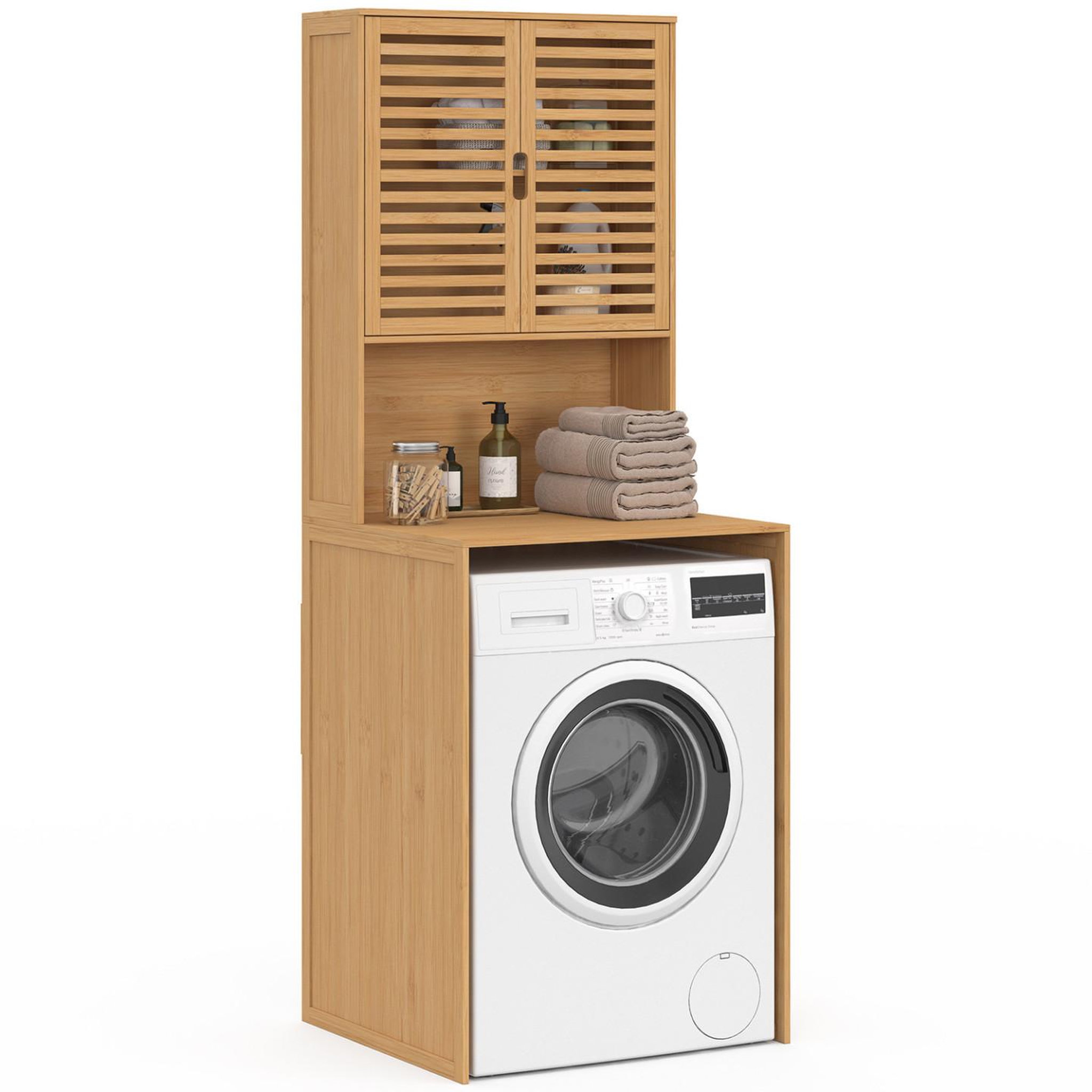 ID MARKET Meuble dessus de machine à laver bambou bea avec placard
