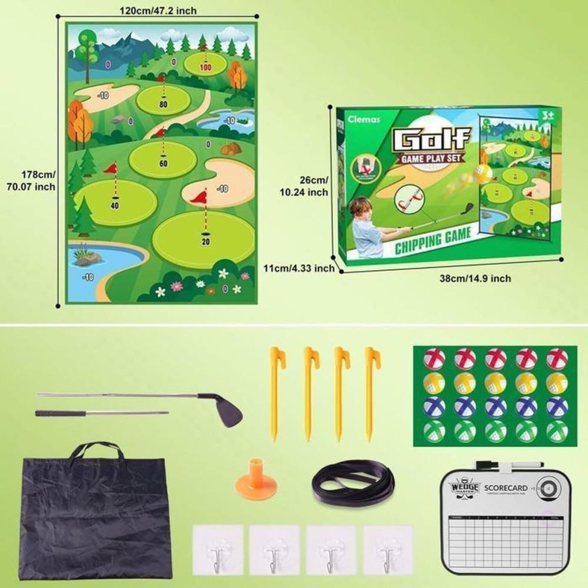 Voir la diapositive 6 : Jeu de pratique golf chipping avec tapis 6x4 ft, 20 balles adhésives et tableau de score