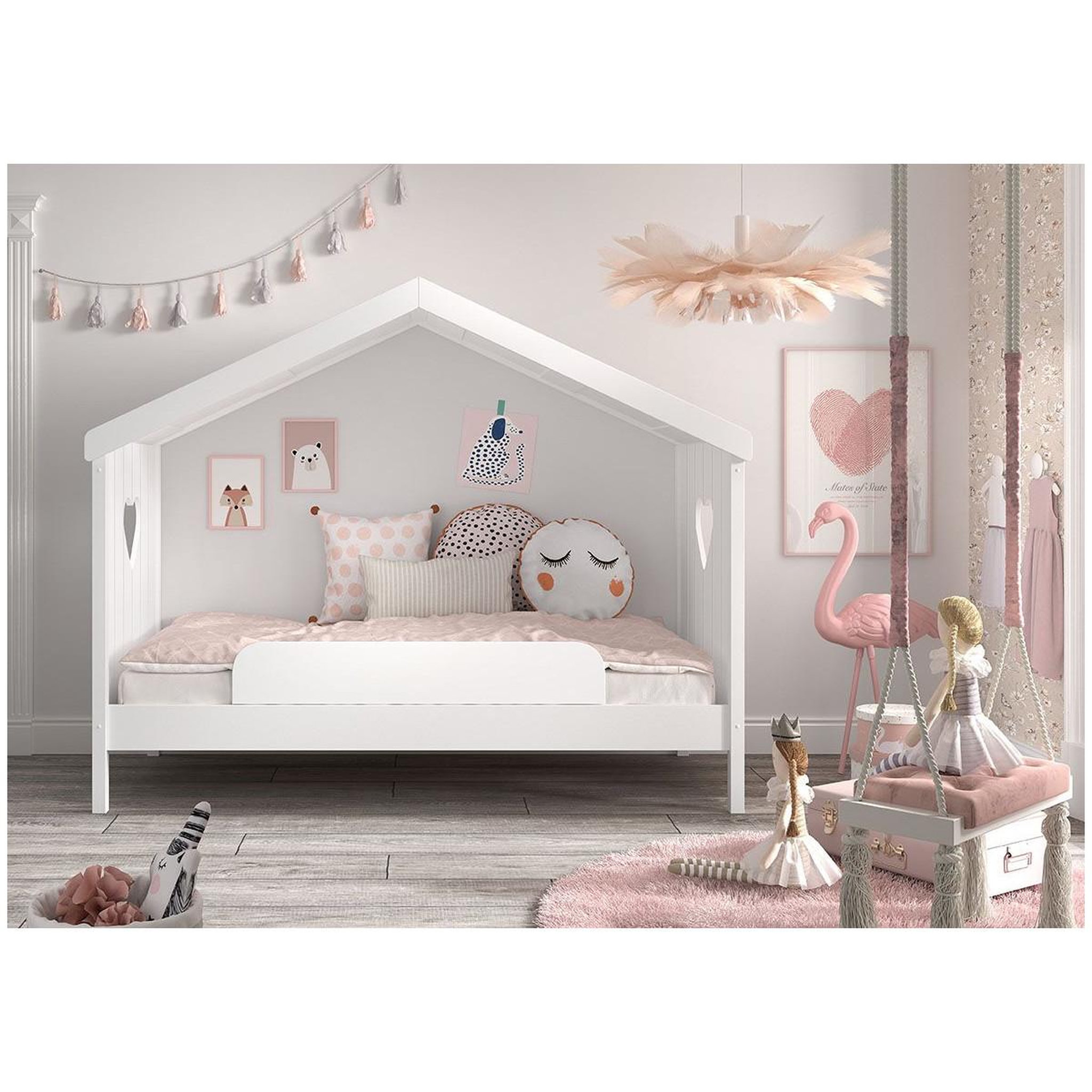 Voir la diapositive 6 : Paris Prix Lit cabane enfant ouvert & barrière  amori  90x200cm blanc
