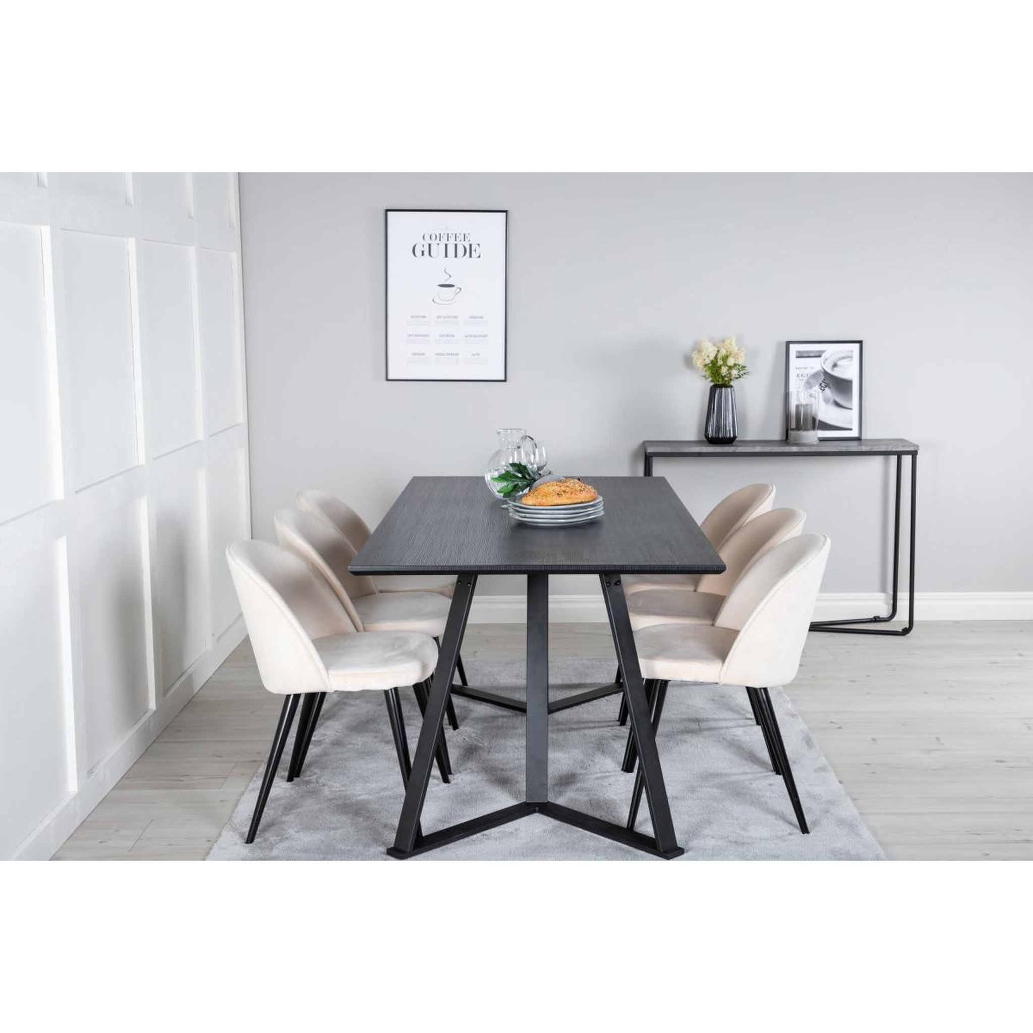 Voir la diapositive 6 : Paris Prix Ensemble table à manger & 6 chaises  marina & velvet  180cm noir & beige