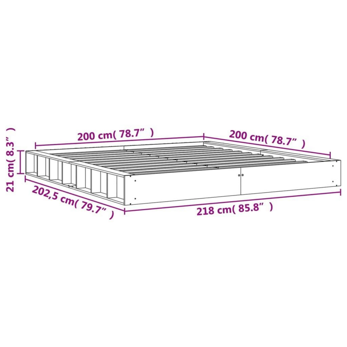 VIDAXL Cadre de lit sans matelas cire marron 200x200cm bois pin massif