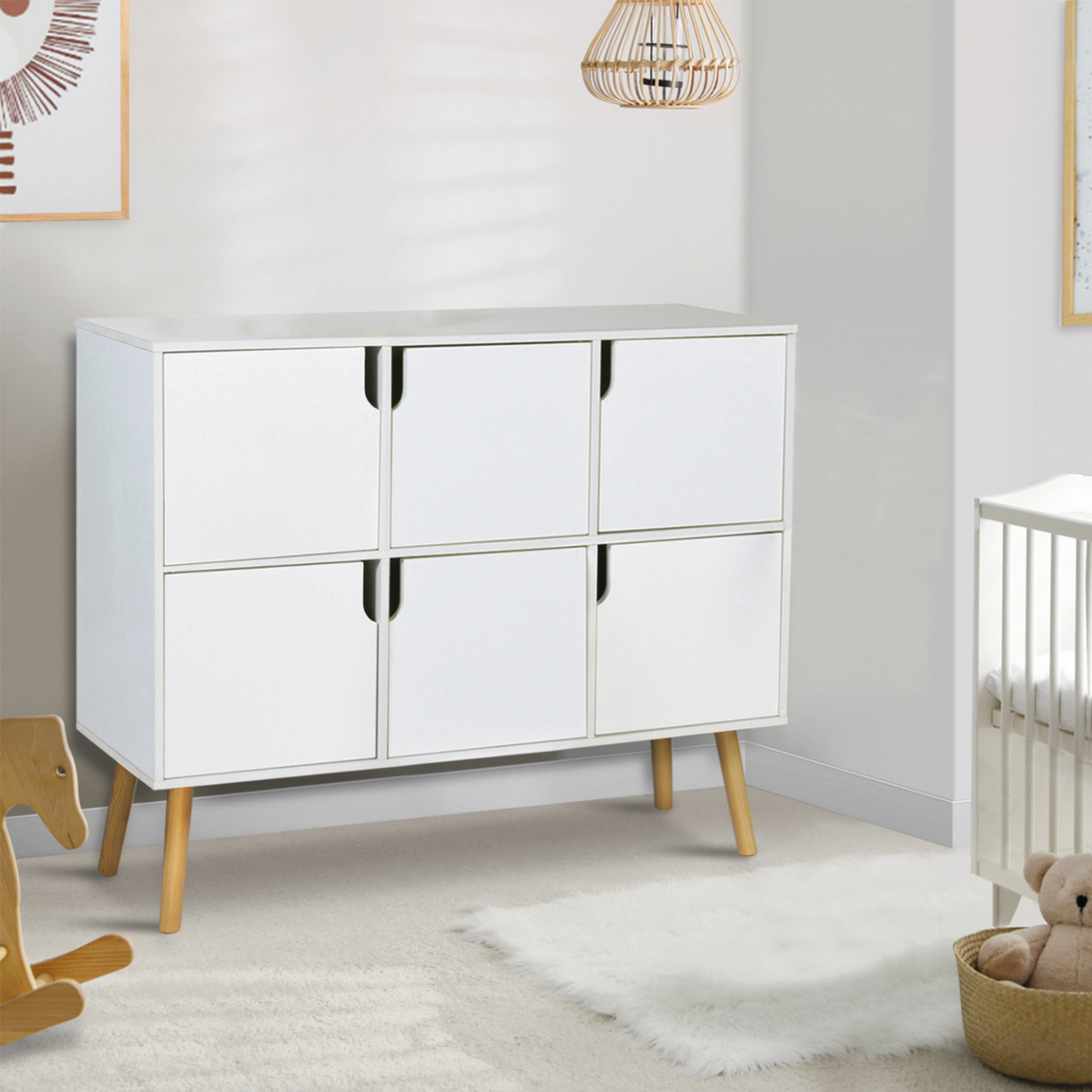 ID MARKET Meuble de rangement cube enfant EMMIE avec 6 cases en bois blanc