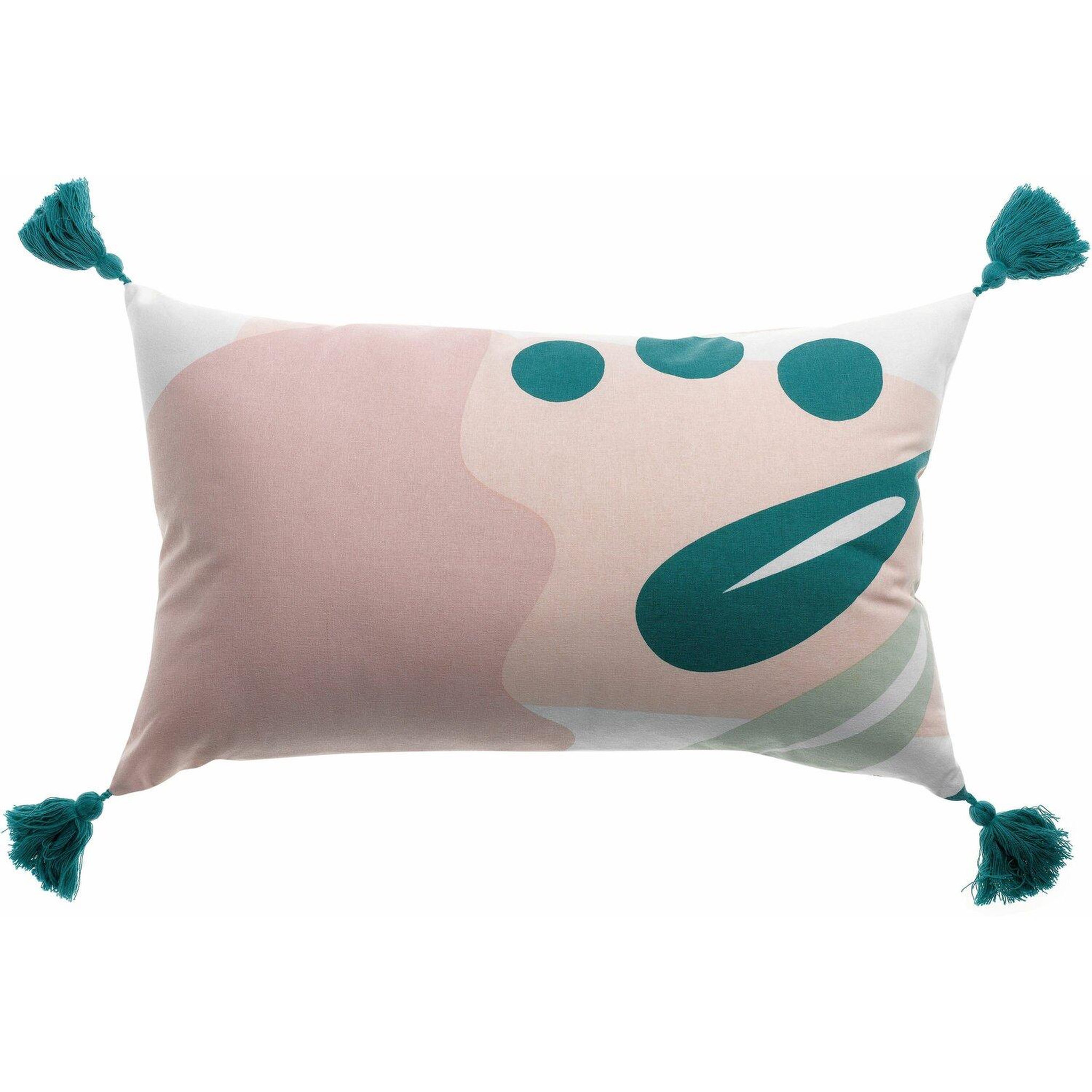 Voir la diapositive 5 : Les Ateliers du Linge Coussin alma imprime reversible dehoussable avec pompons