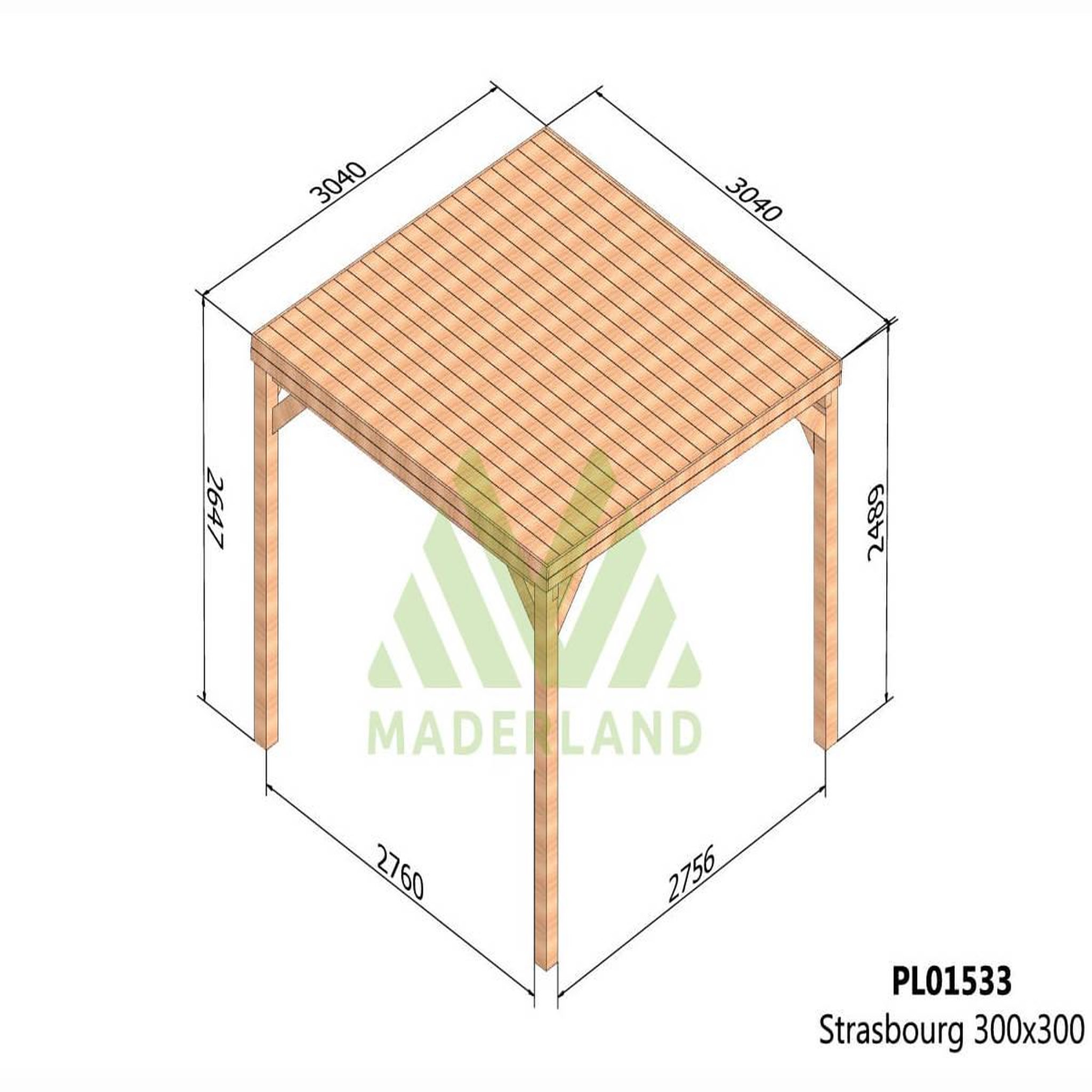 Voir la diapositive 2 : JARDIDECO Pergola en bois strasbourg avec toit 300 x 300 cm  - maderland