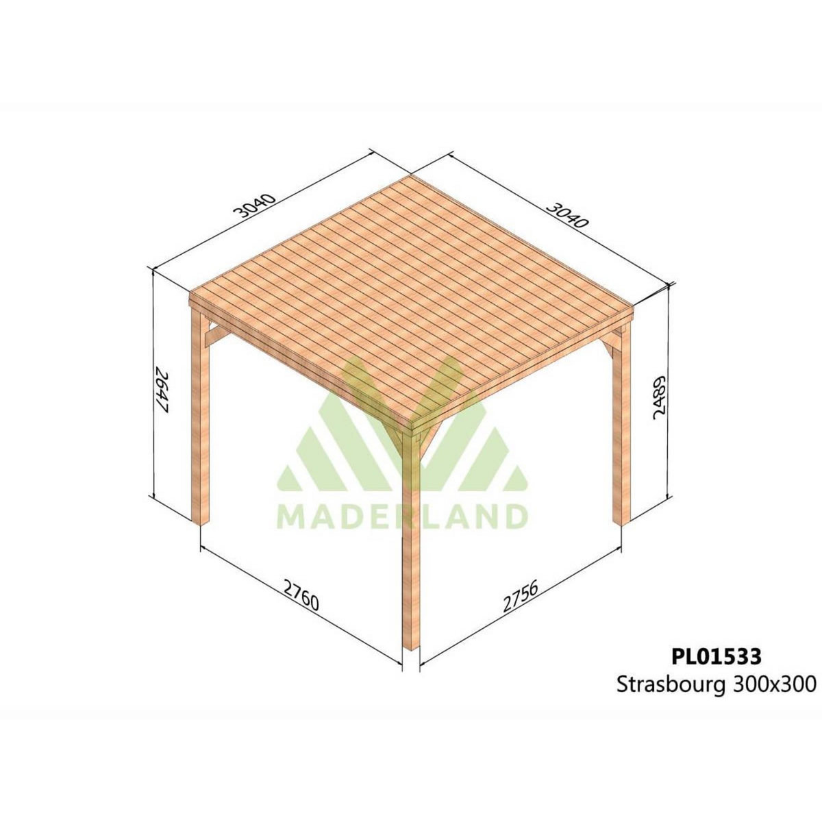 JARDIDECO Pergola en bois Strasbourg avec toit 300 x 300 cm  - Maderland