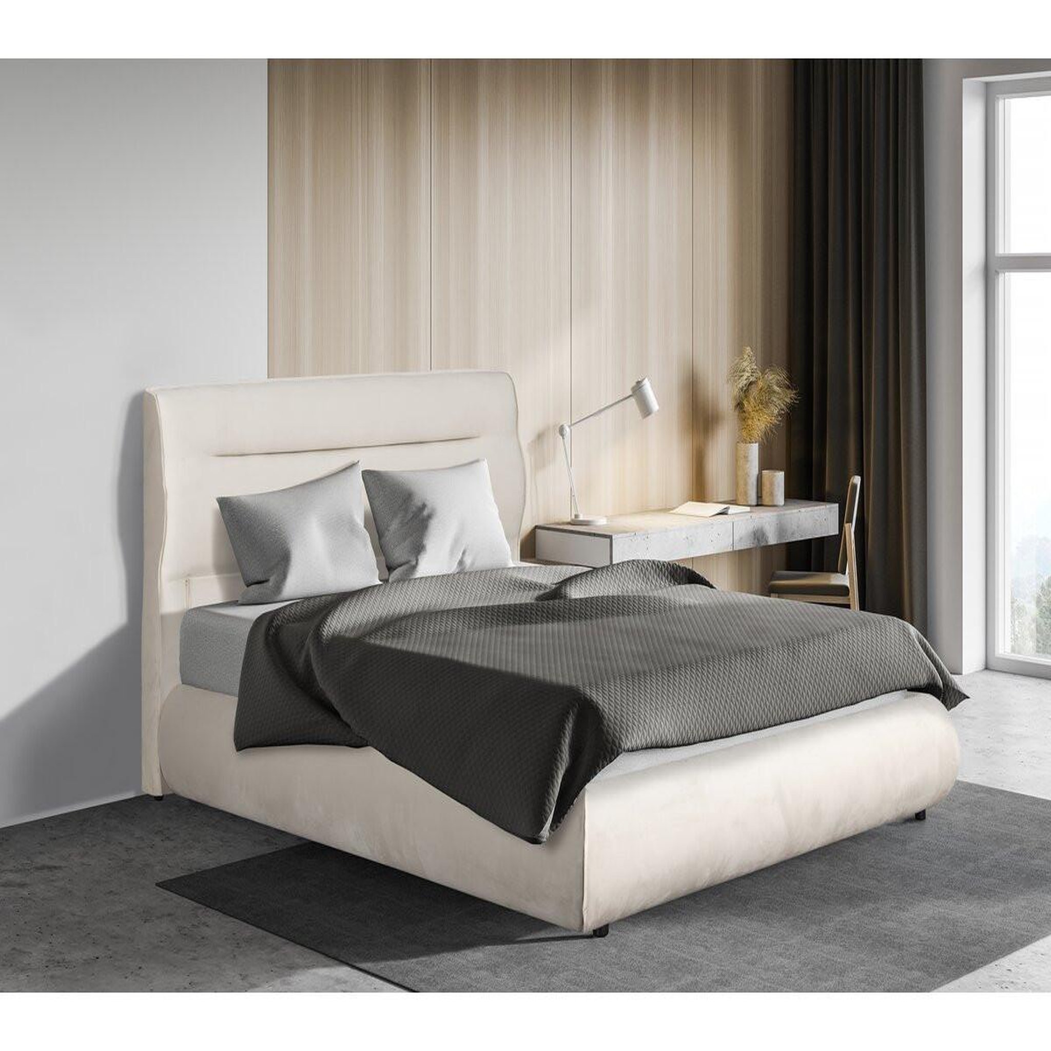 Voir la diapositive 2 : Habitat et Jardin Lit double avec coffre en velours  chamonix  - 140 x 190 cm - beige