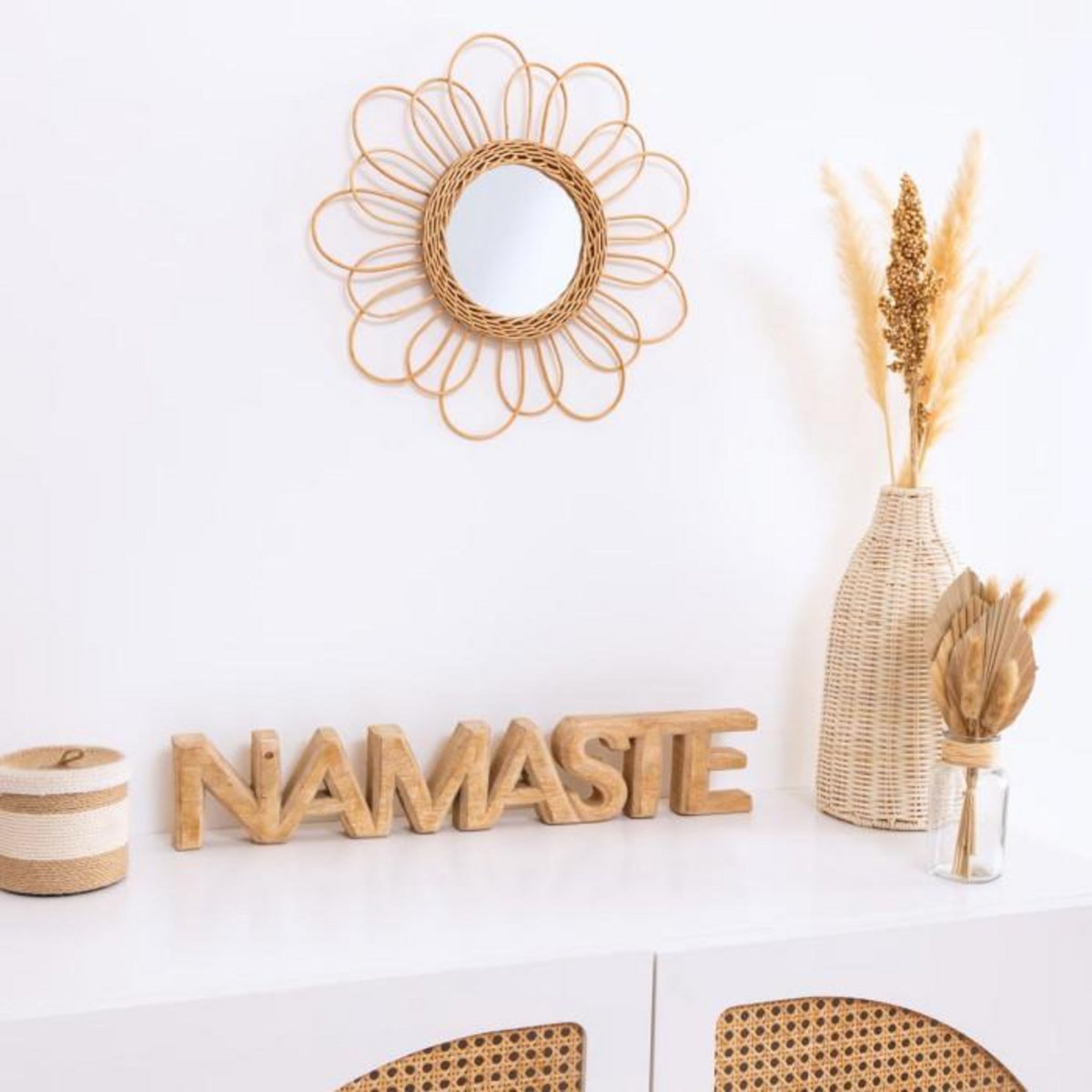 ATMOSPHERA Miroir Déco en Rotin  Fleur  38cm Naturel