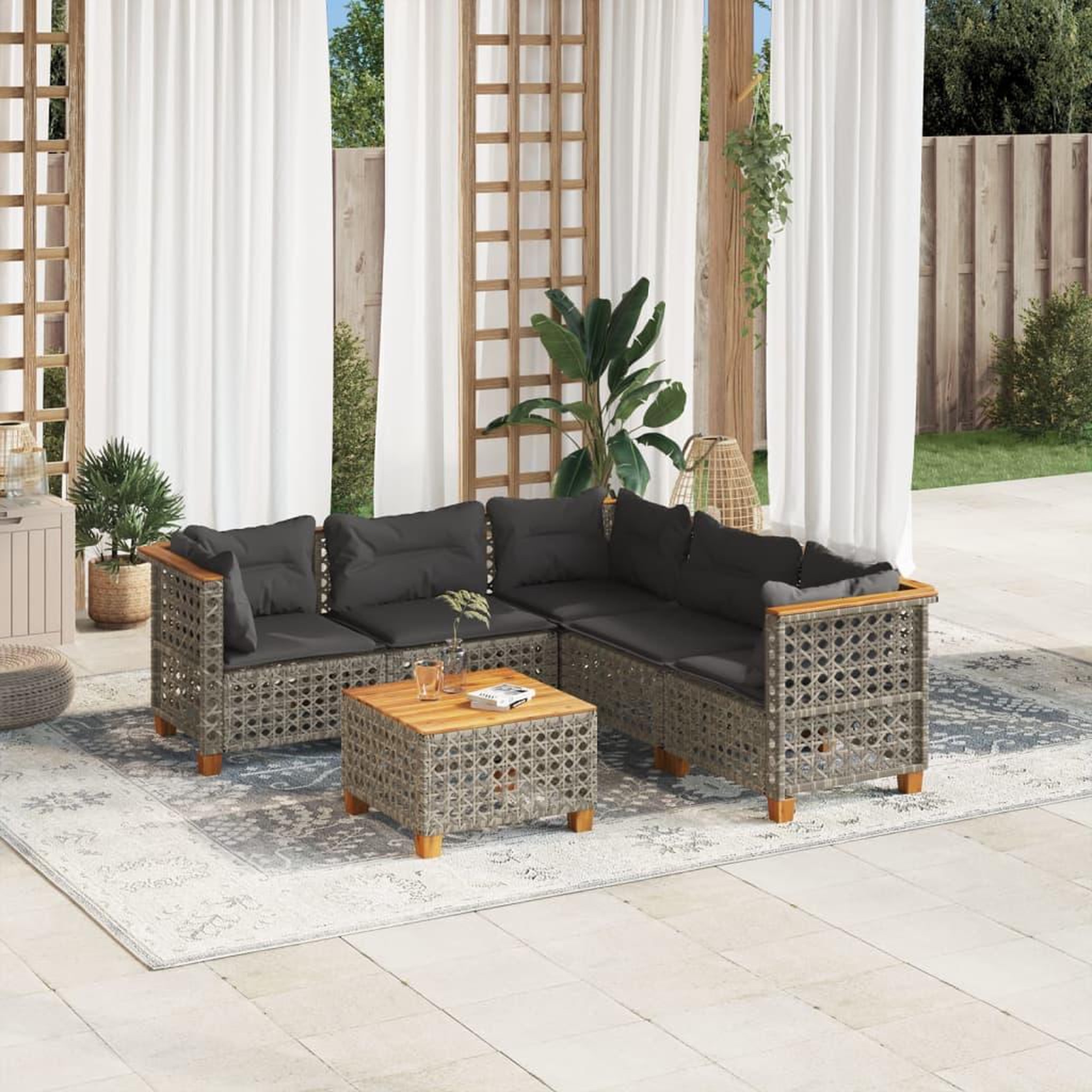 VIDAXL Salon de jardin 6 pcs avec coussins gris resine tressee