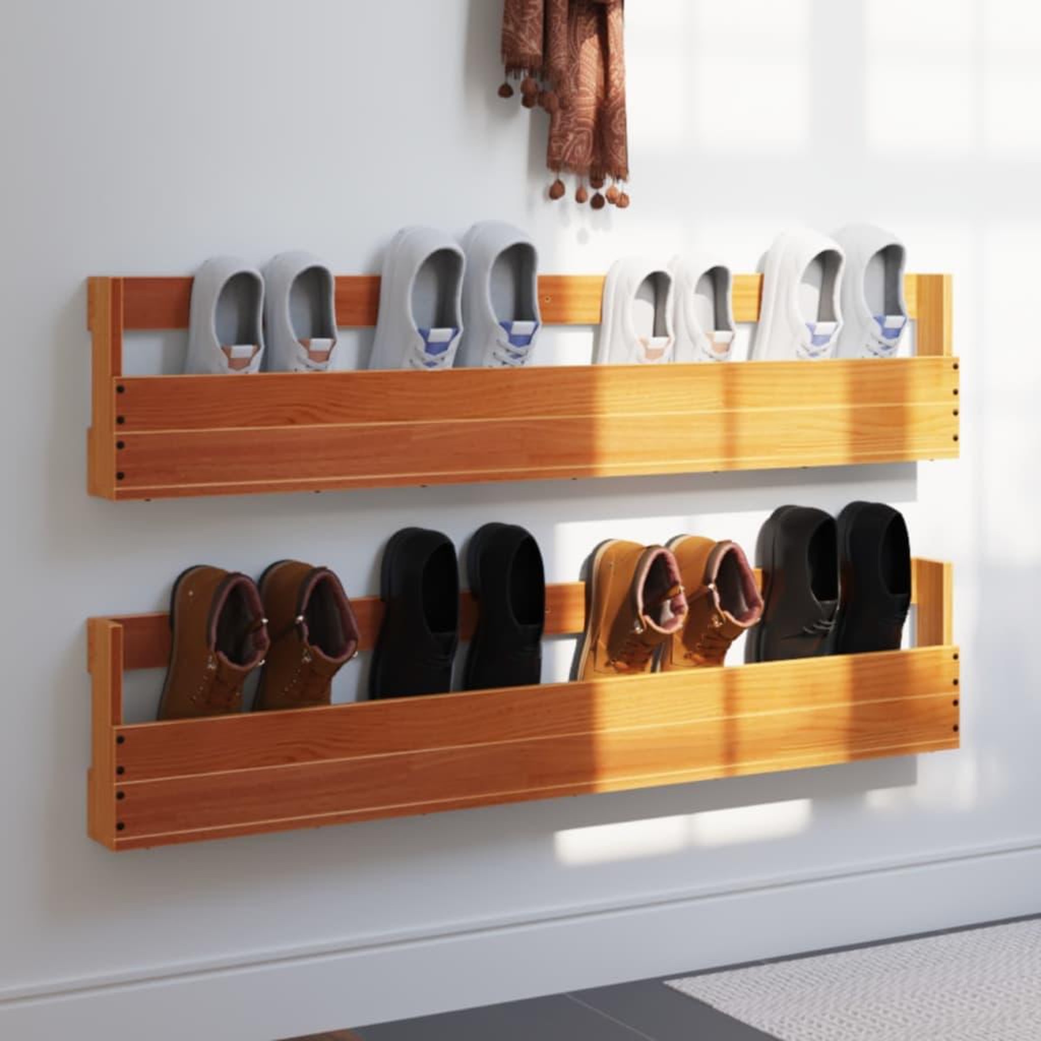VIDAXL Etageres a chaussures murales 2 pcs cire marron 110x8,5x23,5 cm