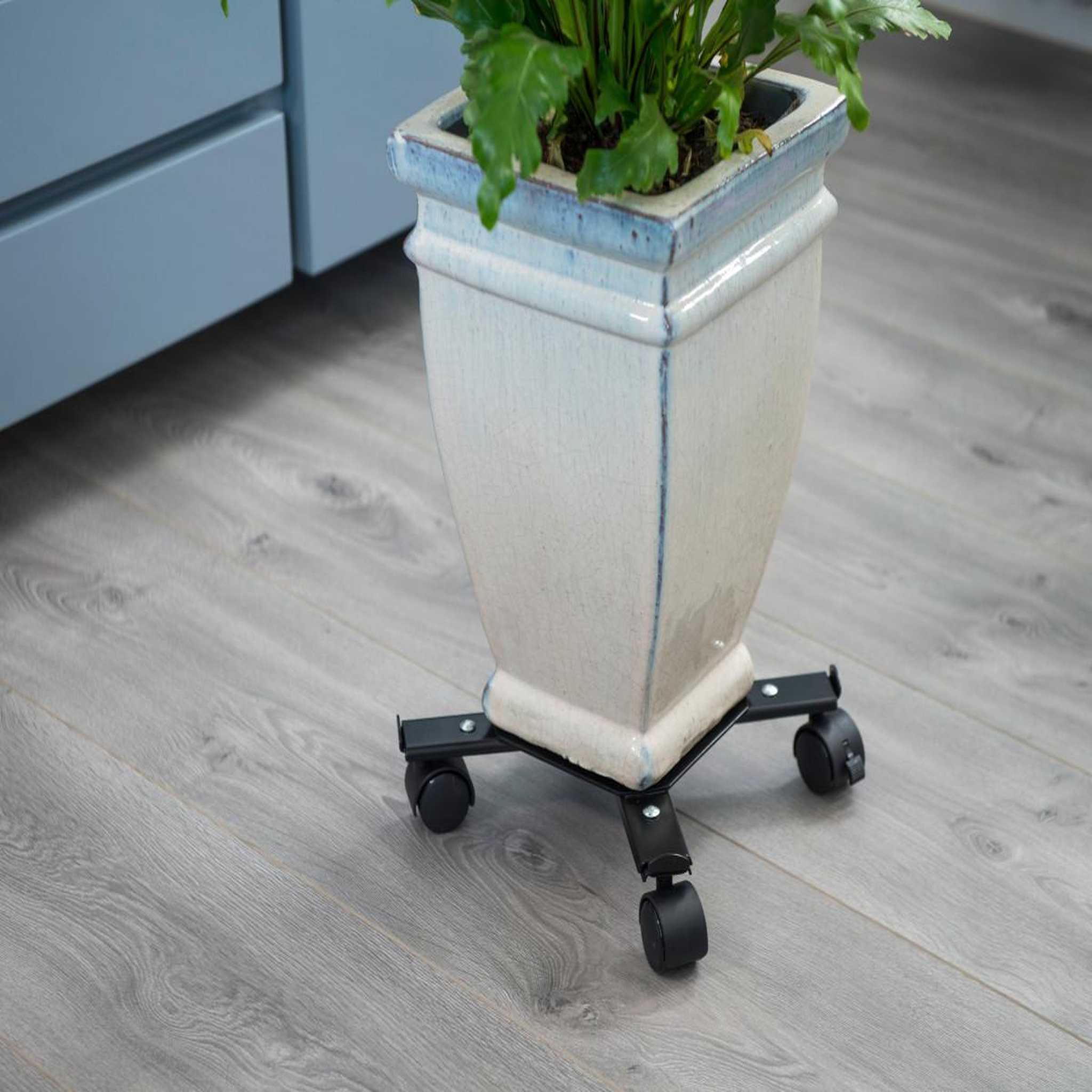 Voir la diapositive 5 : NATURE Support roulant extensible - métal époxy coloris noir mat, 4 branches, charge maxi 100 kg, 4 roulettes - 34/51 x 34/51 cm - Nature