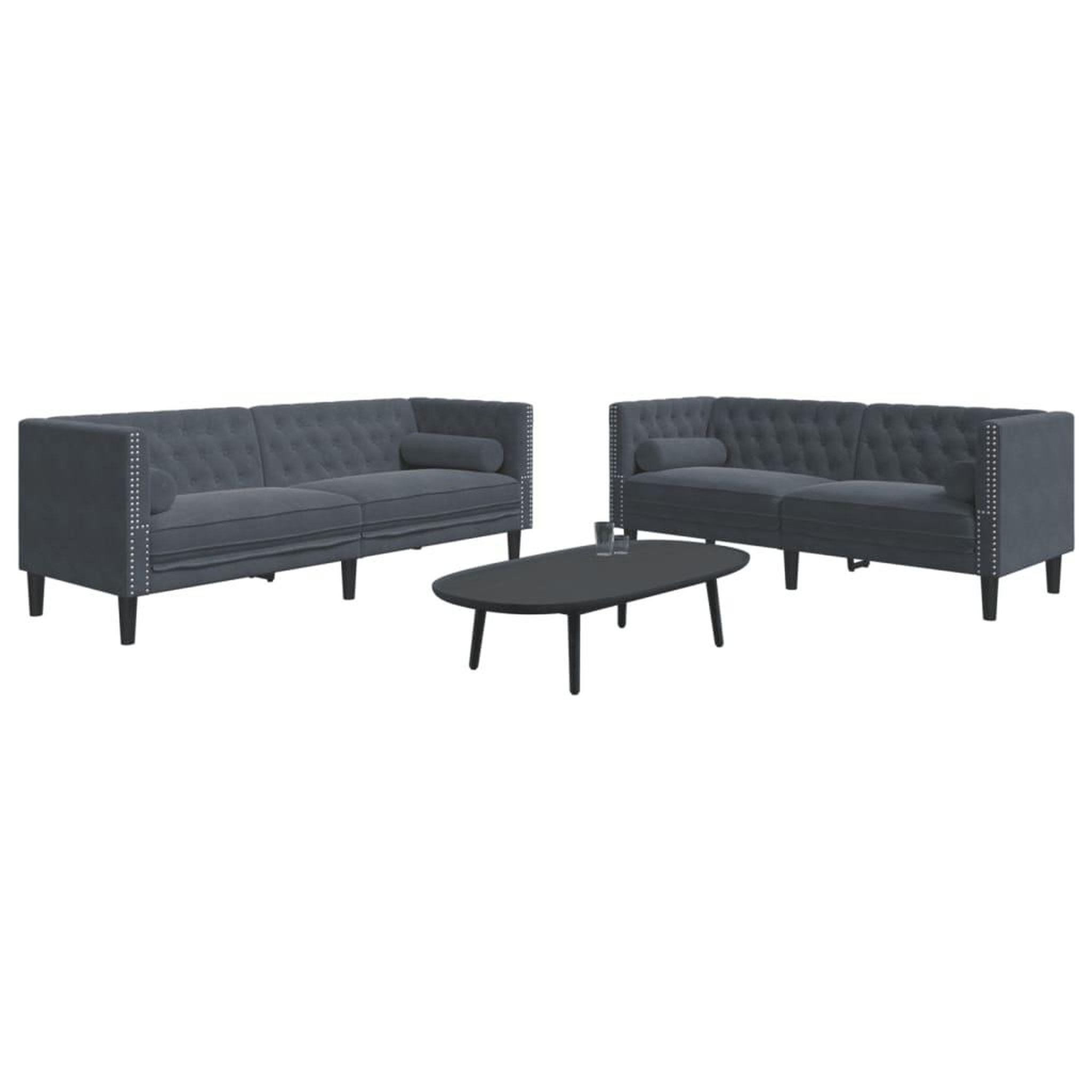 VIDAXL Ensemble de canape Chesterfield et traversins 2 pcs gris fonce
