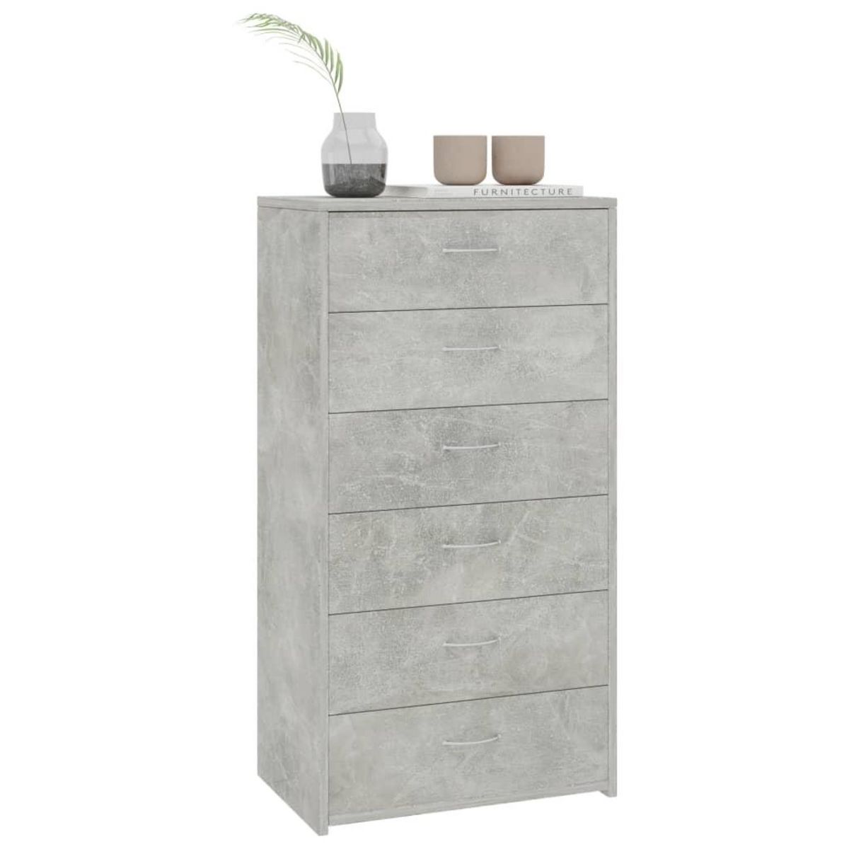 VIDAXL Buffet avec 6 tiroirs Gris beton 50x34x96 cm Bois d'ingenierie