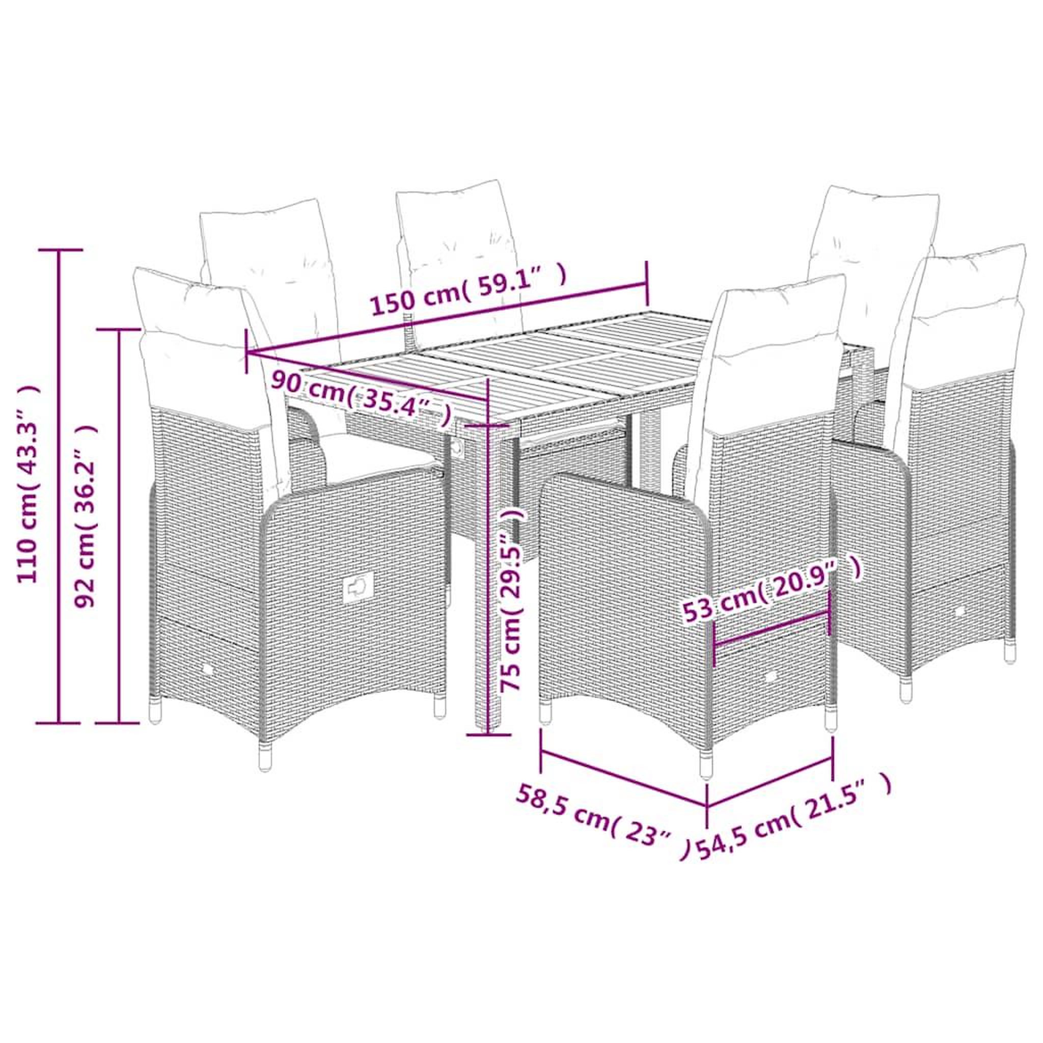 Voir la diapositive 6 : VIDAXL Ensemble de bistro de jardin 7 pcs coussins gris poly rotin