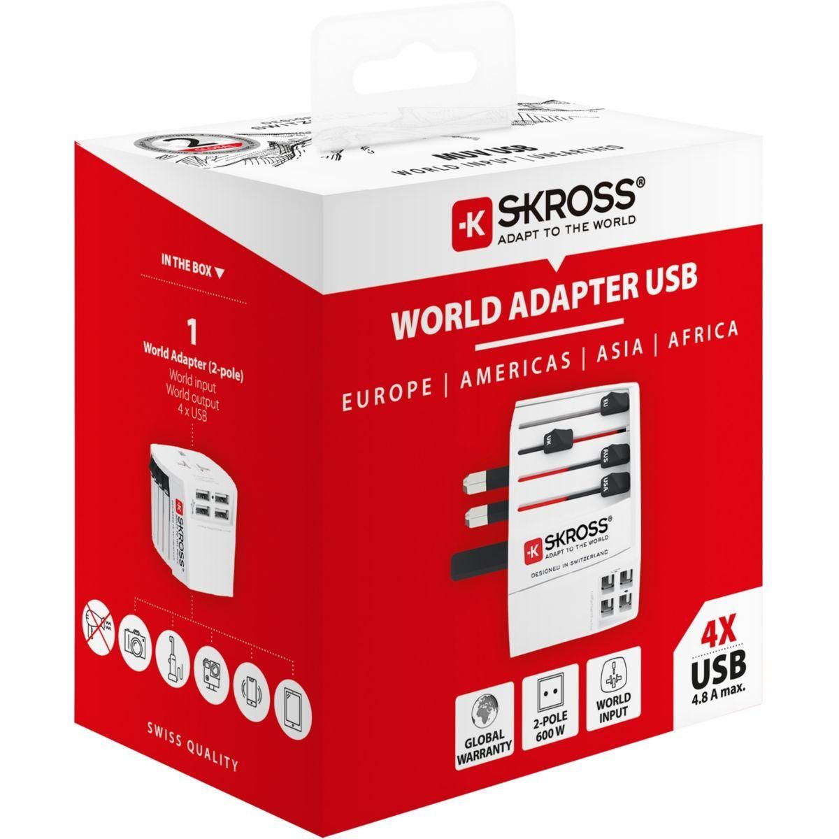 Skross Adaptateur de voyage Universel 4 USB