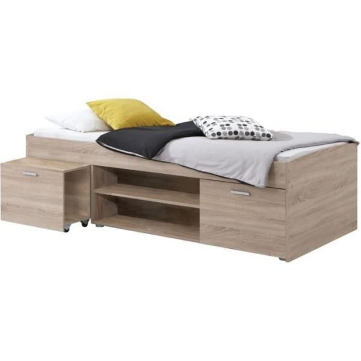 MARKET24 Lit combiné enfant CARLO - Mélamine chene - 90 x 200 cm