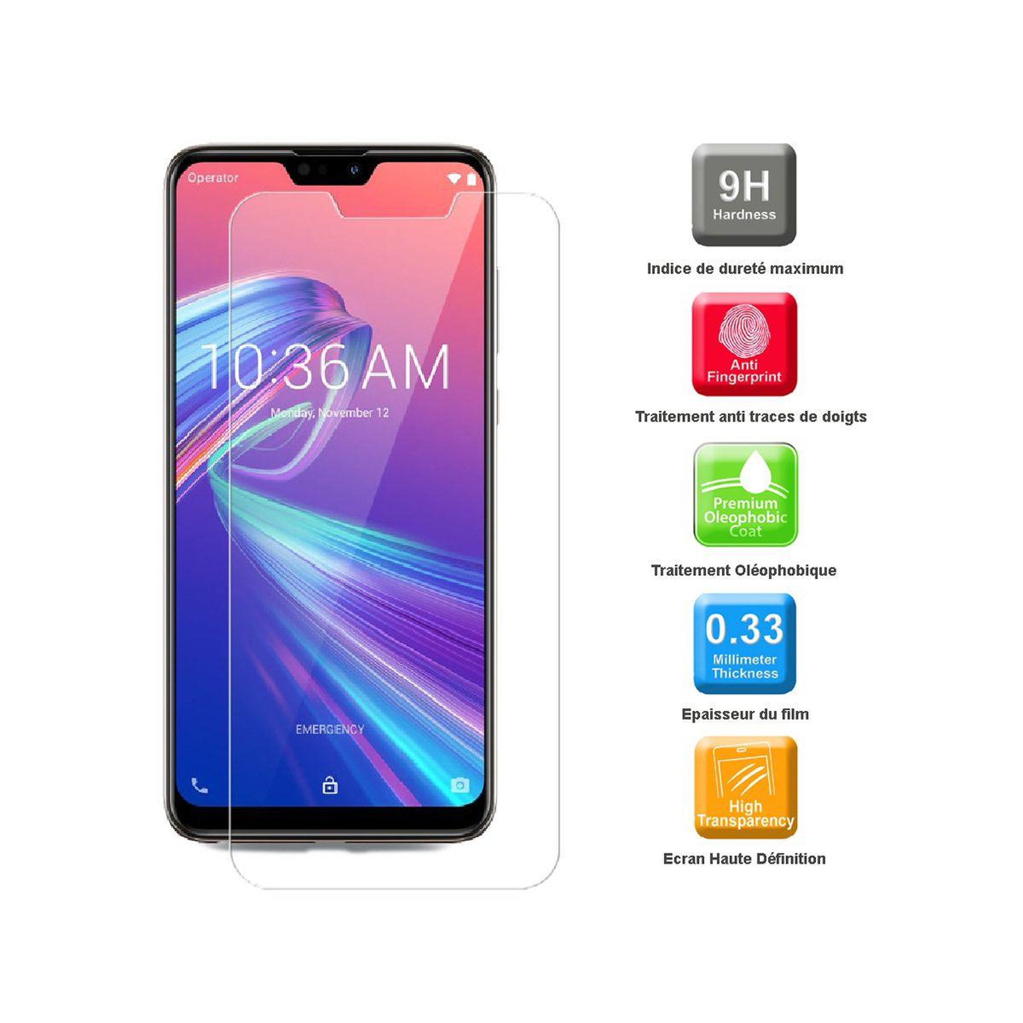 Voir la diapositive 3 : IBROZ Protège écran zenfone max prom2 verre trempé x2
