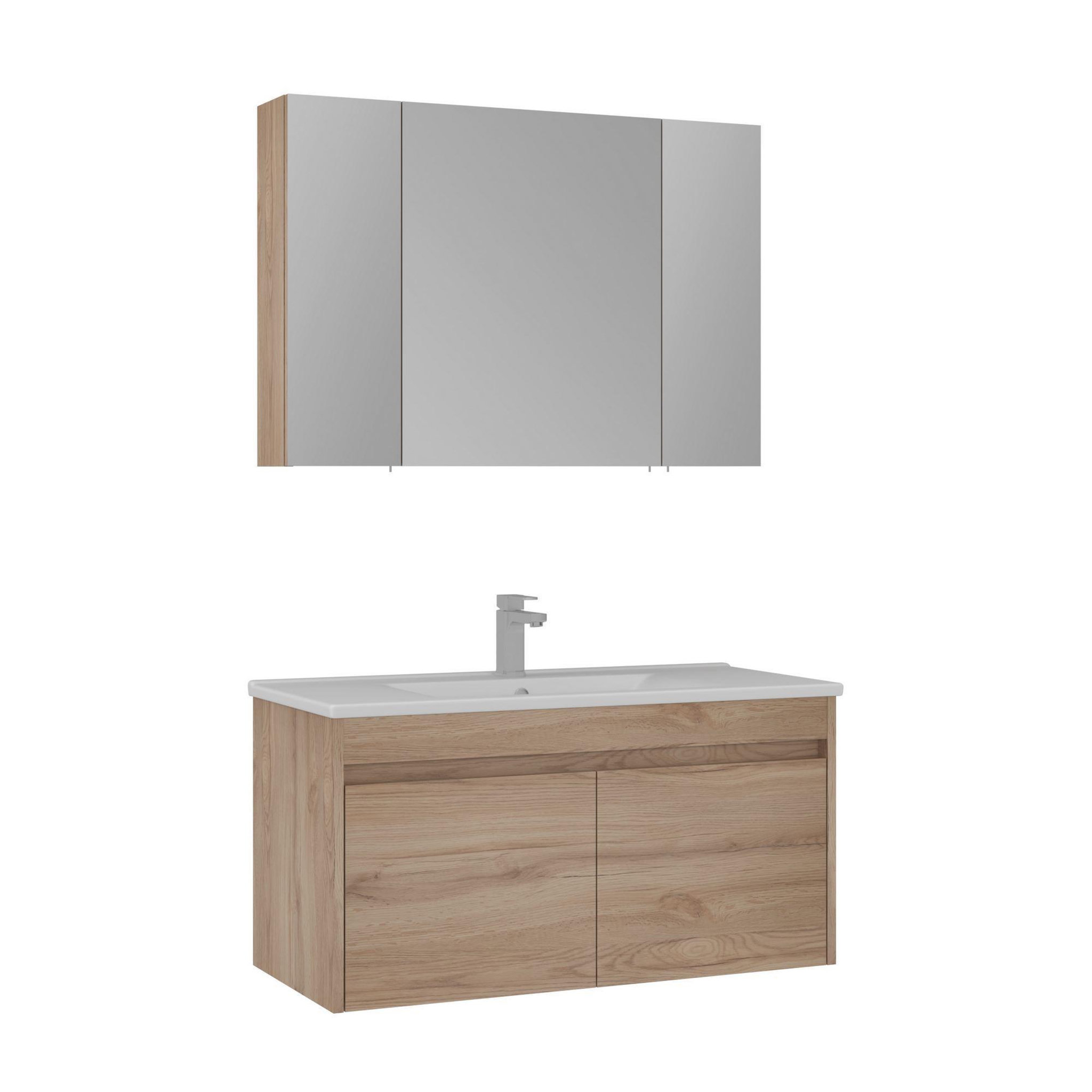 Habitat et Jardin Meuble avec simple vasque et miroir  Side 100 v3  - 100 x 45 x 52 cm - Oak