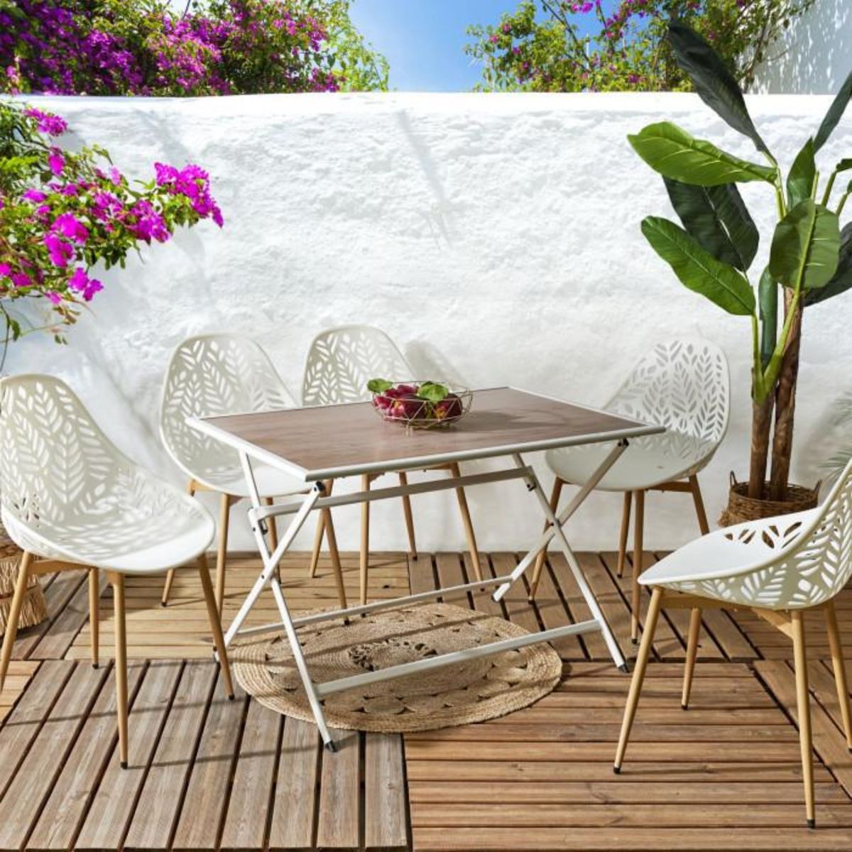 Paris Prix Table de Jardin Pliable  Barcelone  110cm Blanc & Naturel
