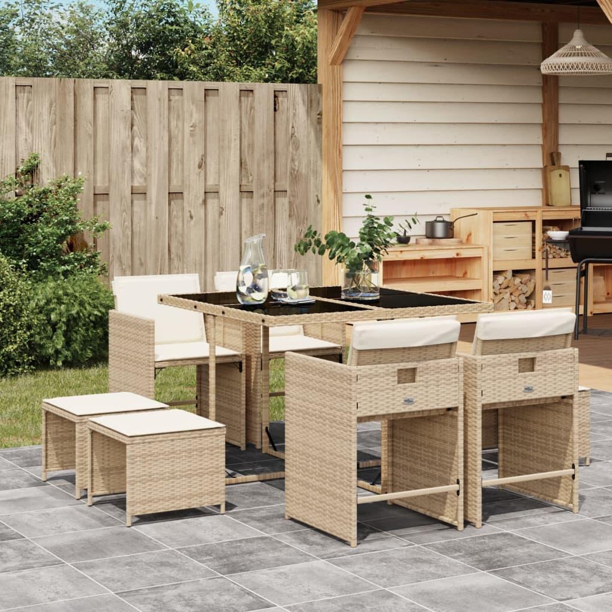 VIDAXL Ensemble a manger de jardin et coussins 9 pcs beige Poly rotin