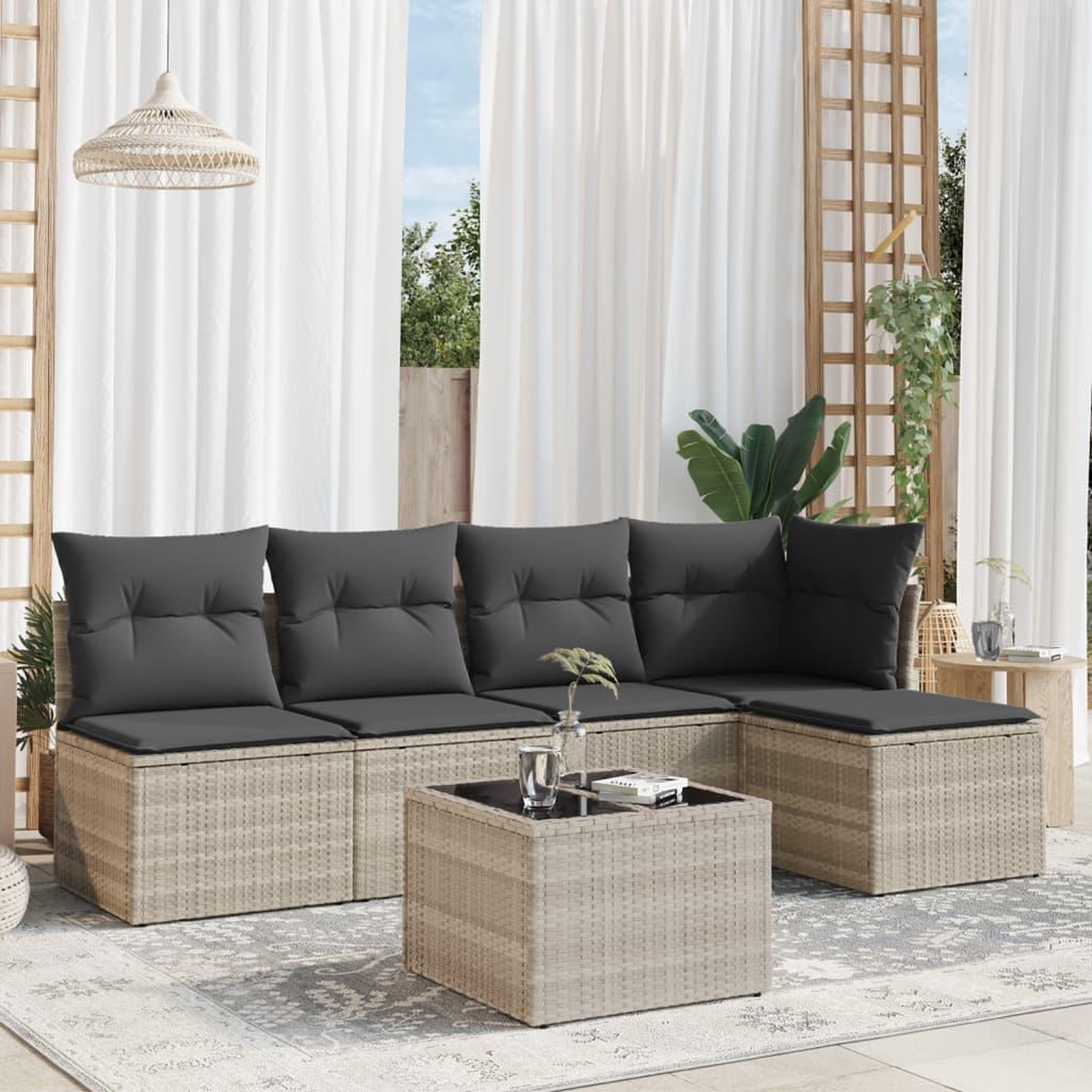 VIDAXL Salon de jardin 6 pcs avec coussins gris clair resine tressee