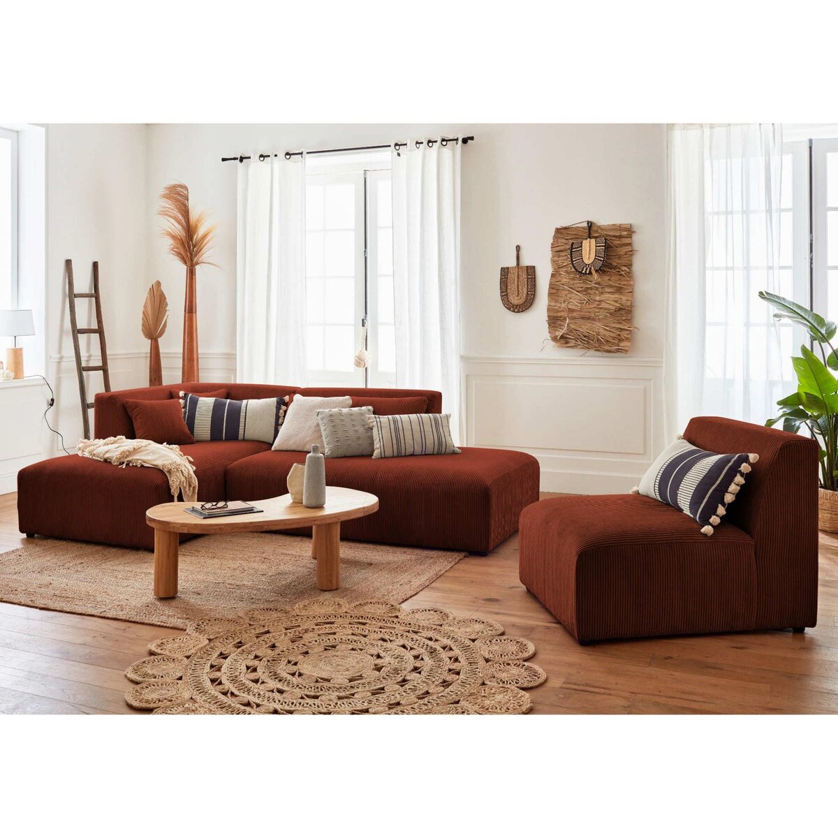 LISA DESIGN Victoire - canapé modulable d'angle gauche - 5 places - en velours côtelé