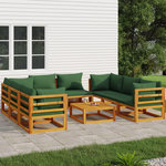 VIDAXL Salon de jardin 9 pcs avec coussins vert bois massif