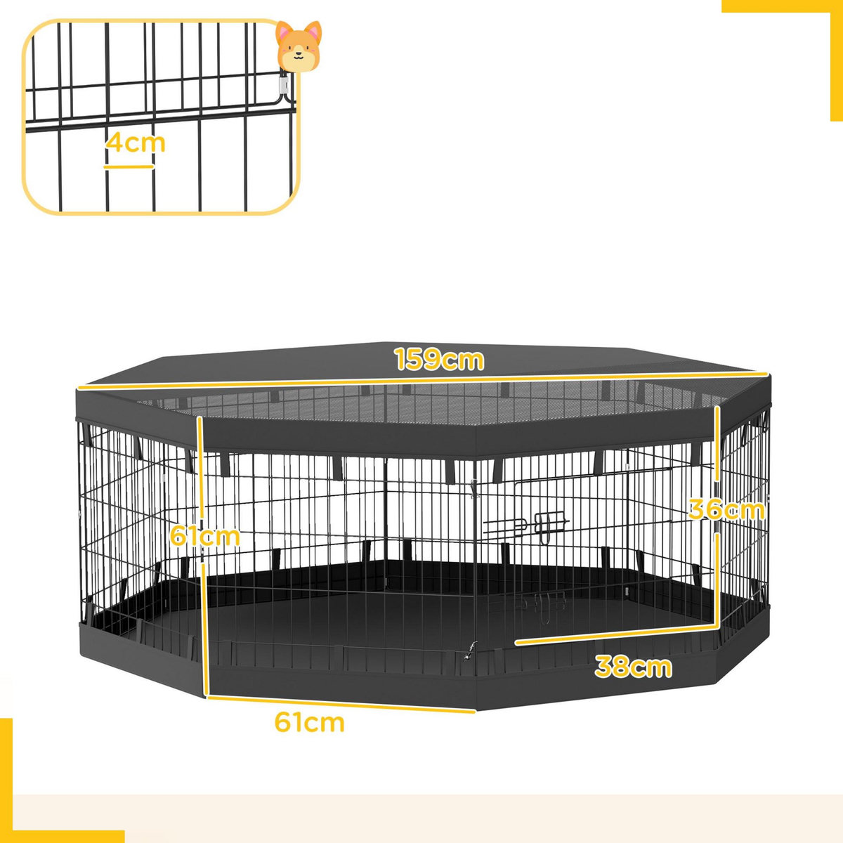PAWHUT Parc enclos chien modulable intérieur 8 panneaux pliables - porte, bâche bas haut - acier noir
