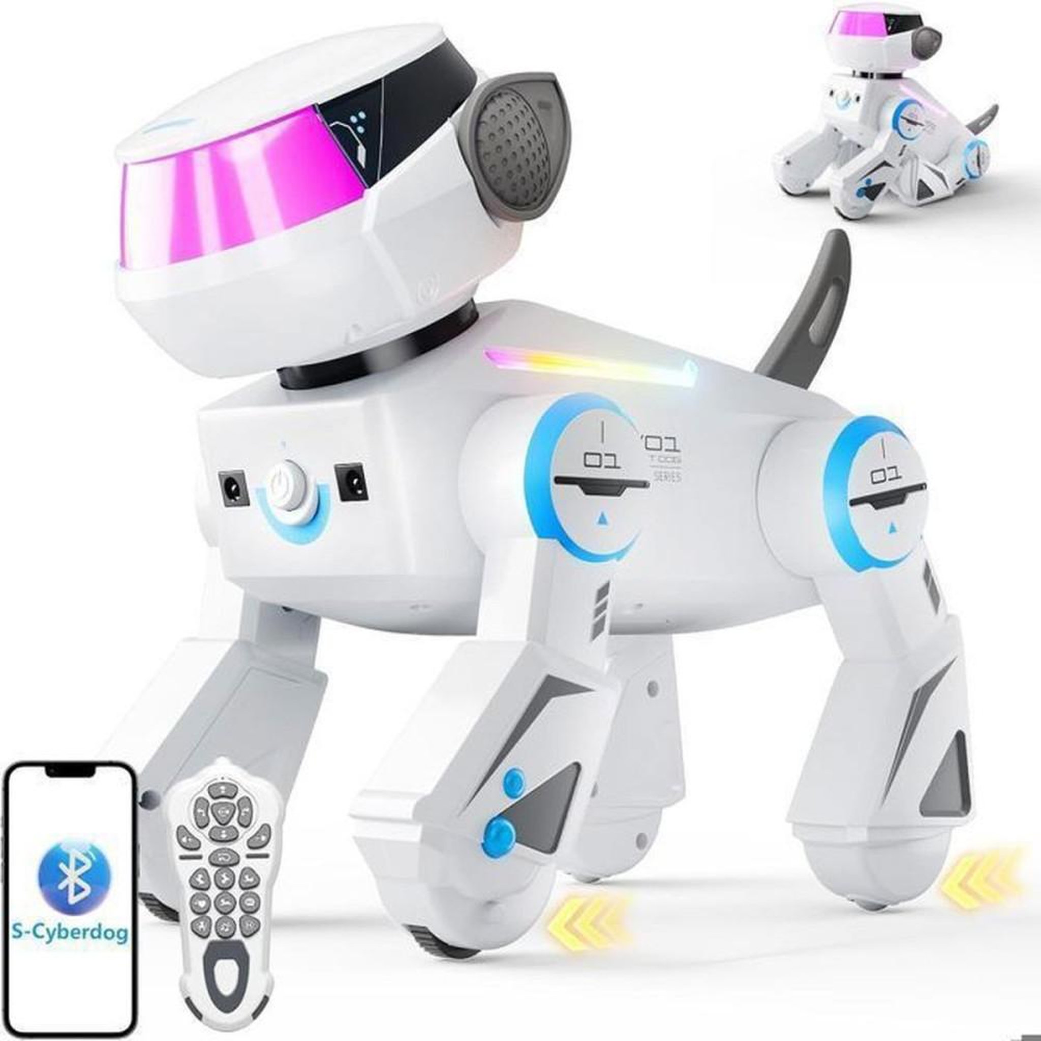 Voir la diapositive 1 : Chien robot télécommandé programmable, 17 fonctions, LED multicolores RGB, musique, Bluetooth et réactions tactiles
