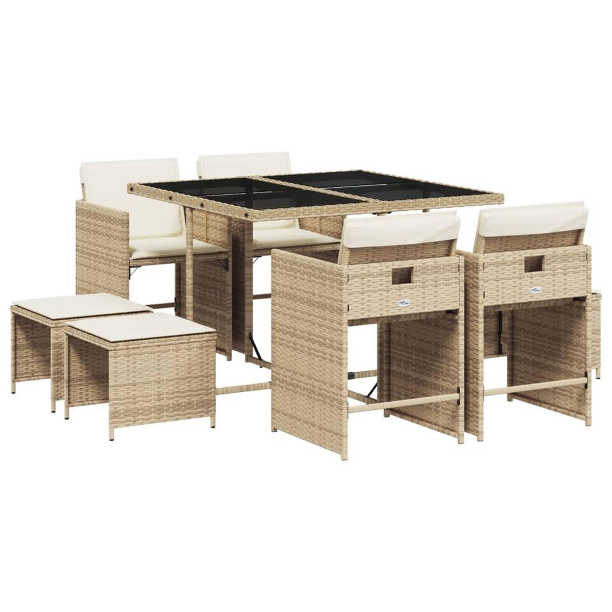 Voir la diapositive 2 : VIDAXL Ensemble a manger de jardin et coussins 9 pcs beige Poly rotin