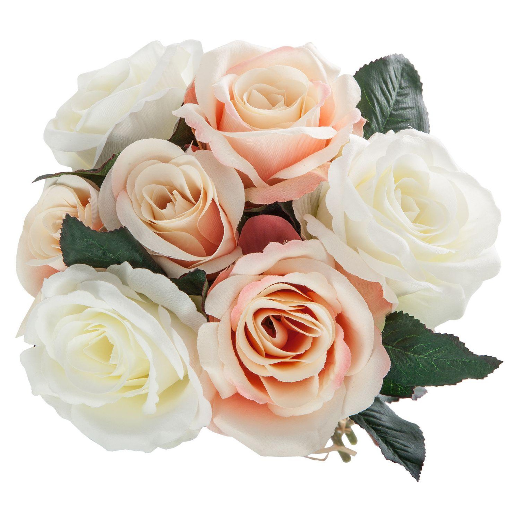 Voir la diapositive 2 : ATMOSPHERA Bouquet de 7 Roses vieillies - H. 30 cm - Blanc et rose