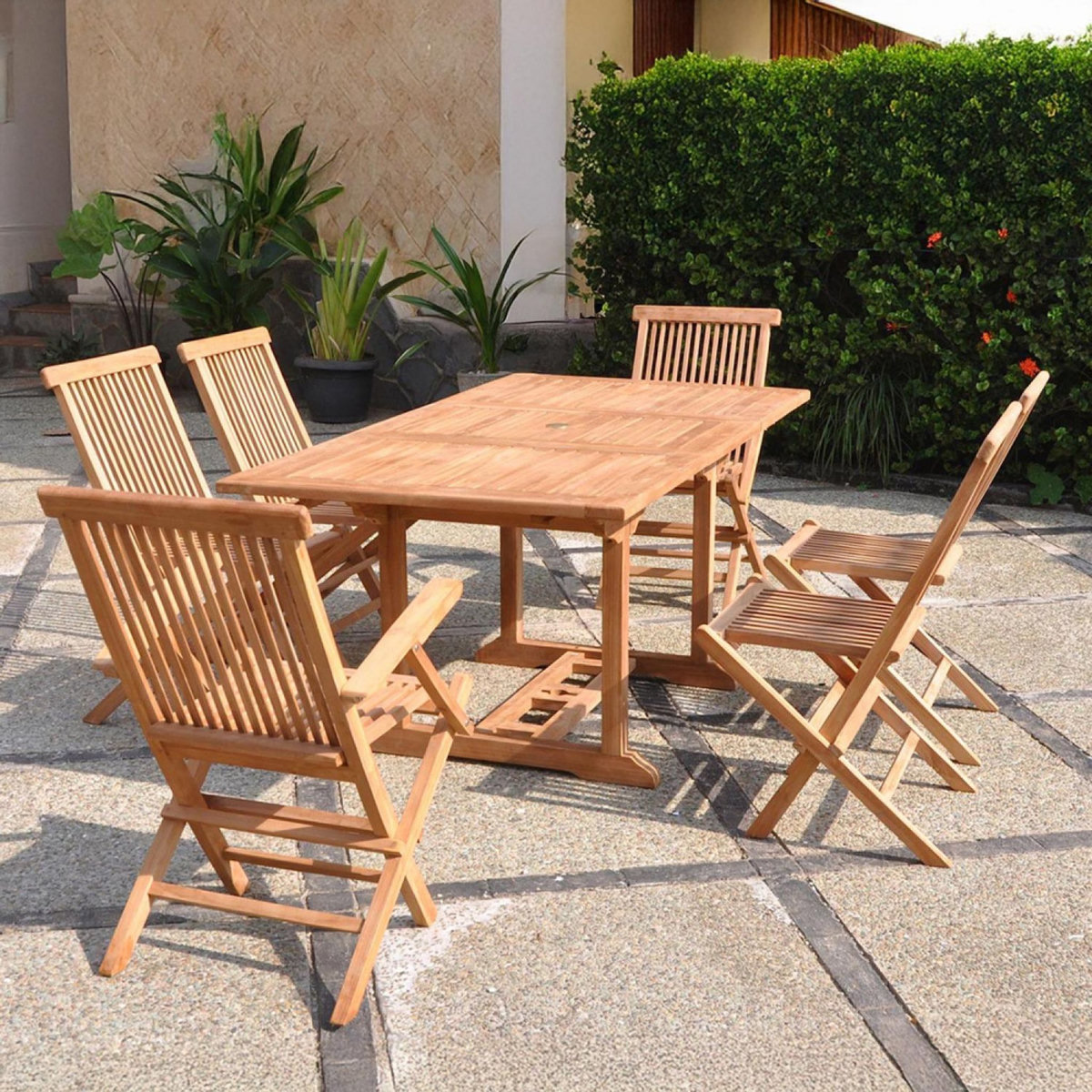 CONCEPT USINE Table de jardin rectangulaire 4 chaises 2 fauteuils en teck KAJANG