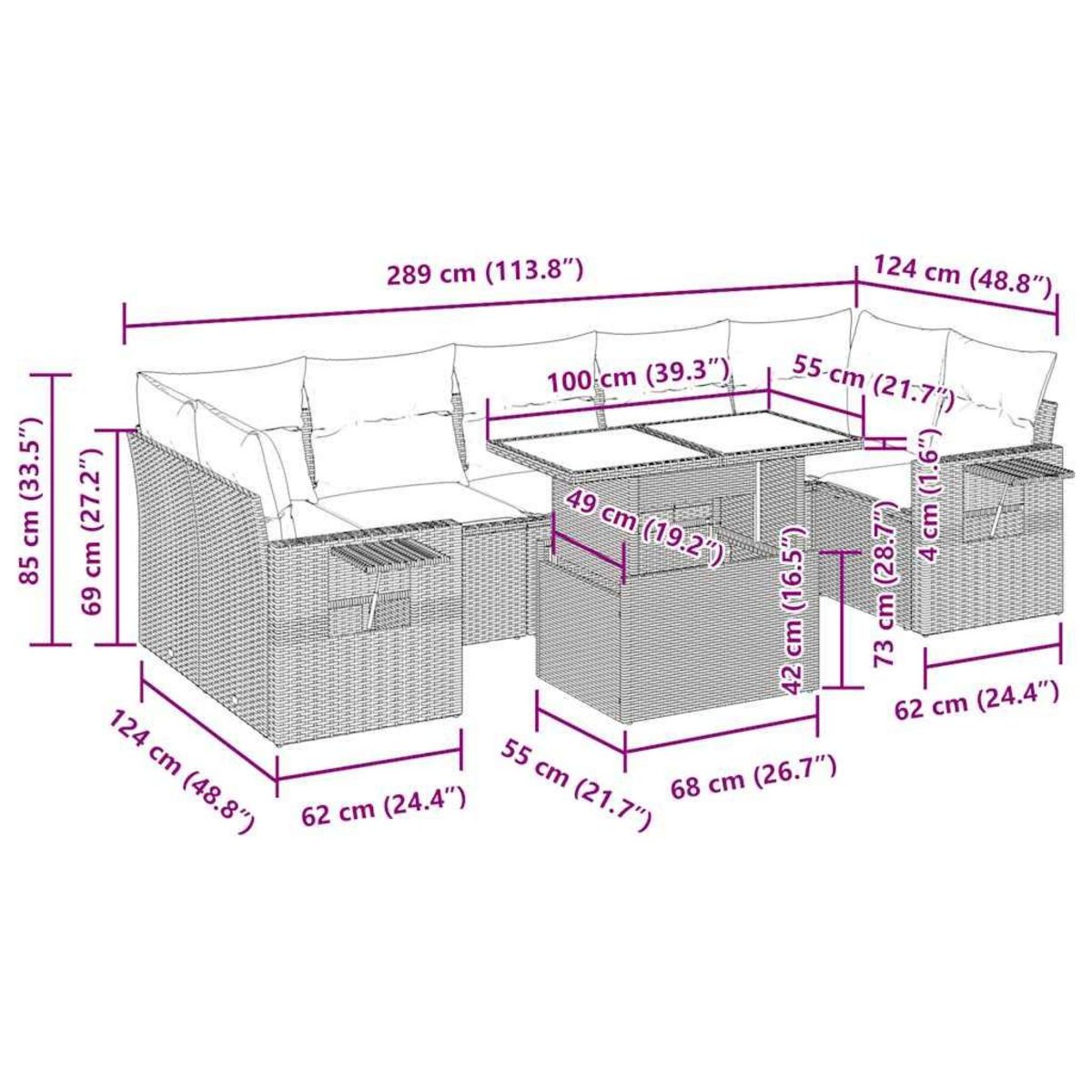 VIDAXL Salon de jardin 8 pcs avec coussins noir resine tressee