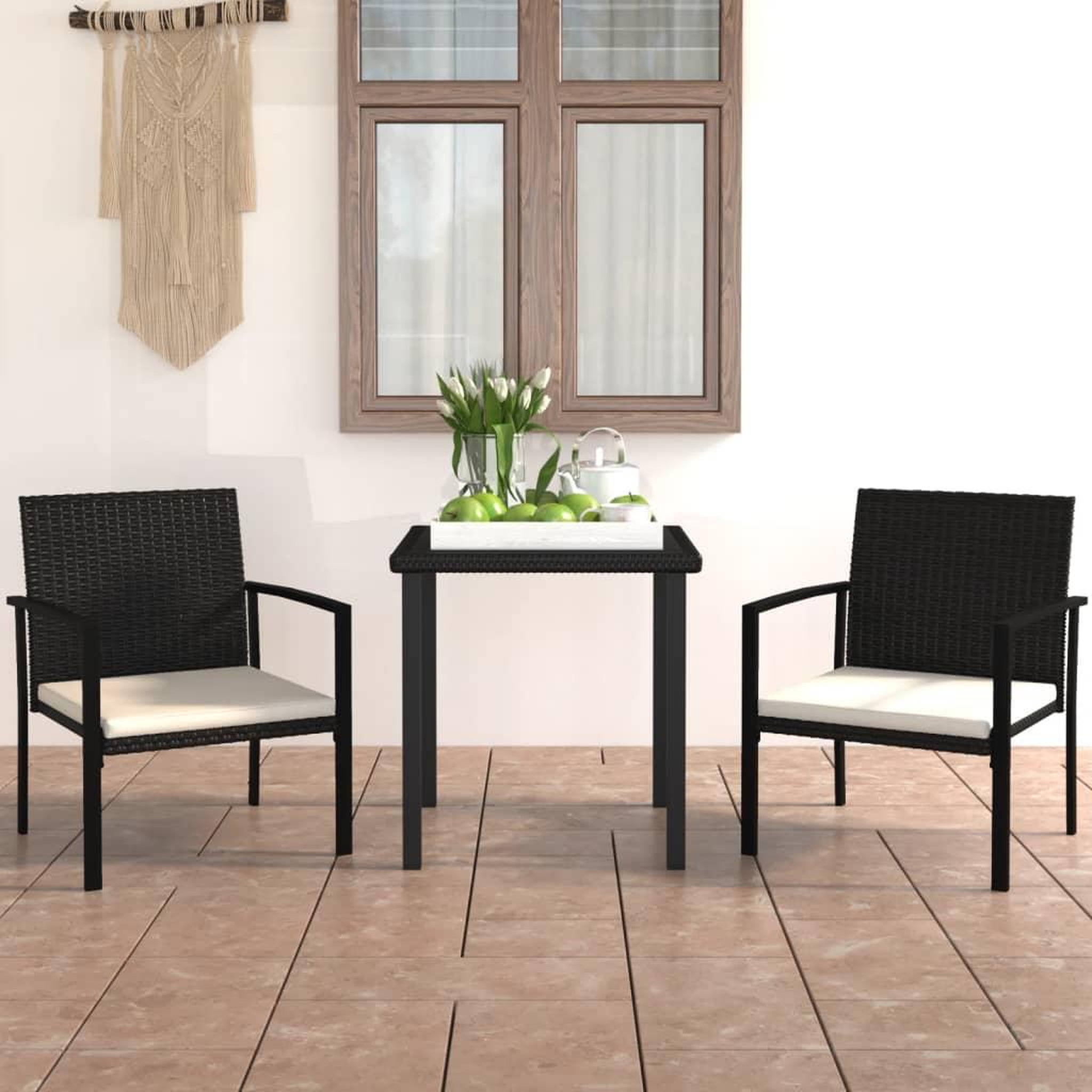 Voir la diapositive 1 : VIDAXL Ensemble a manger de jardin 3 pcs Resine tressee Noir