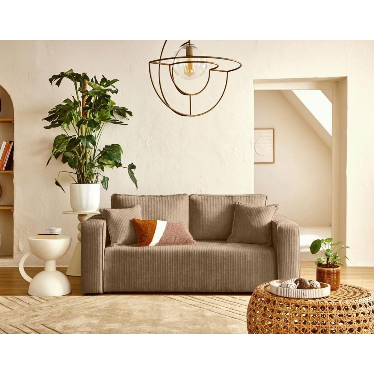 BEST MOBILIER Topaze - canapé droit 2 places en velours côtelé plat