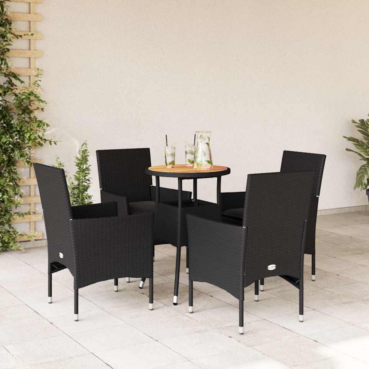 VIDAXL Ensemble a manger de jardin et coussins 5 pcs noir rotin acacia