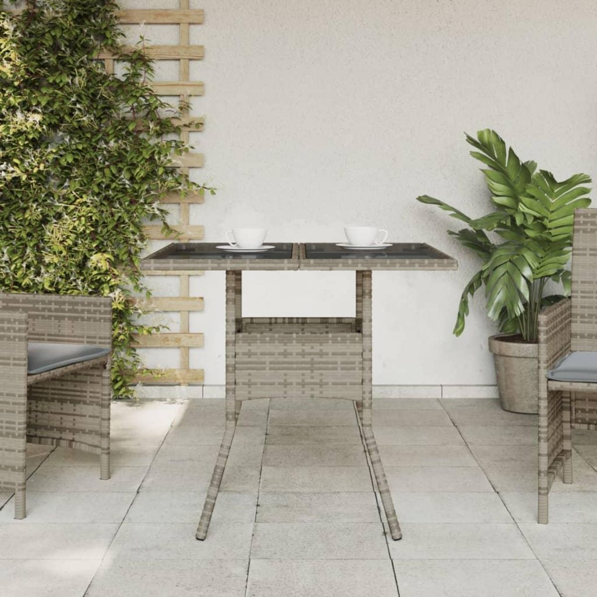 VIDAXL Table de jardin dessus en verre gris 80x80x75 cm resine tressee