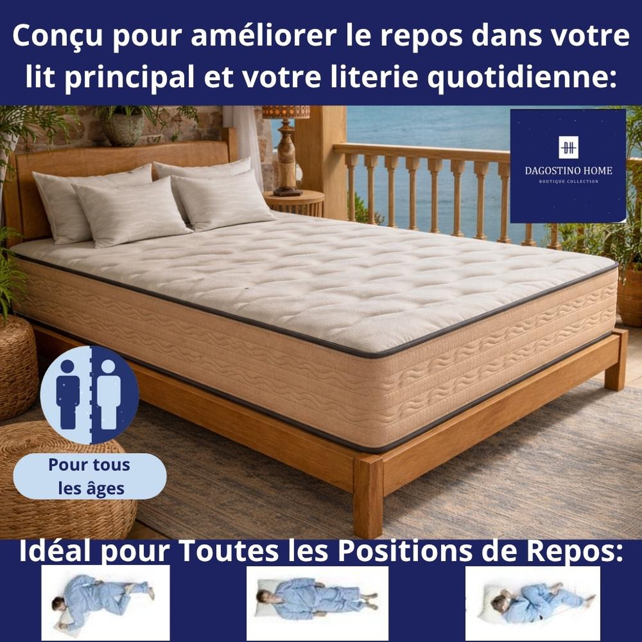 Voir la diapositive 2 : DAGOSTINO HOME Matelas mousse - ferme - réversible - côté été/hiver - h25 cm